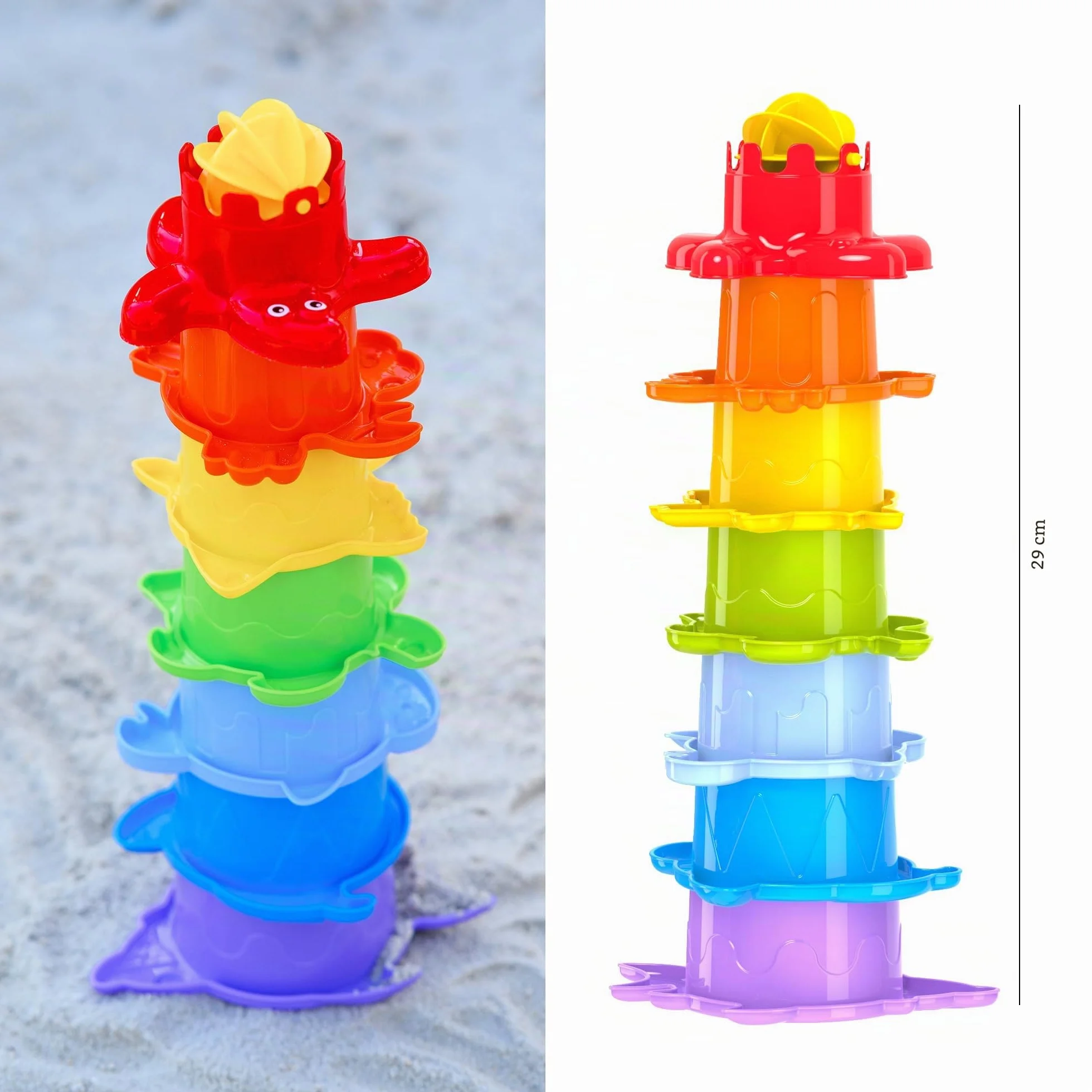 FANCY Tazze Impilabili Bambini Set Bagno 29 cm Torre Impilabile per Ragazzi e Ragazze dai 1 Anno, Giocattoli Montessori Giochi Bagnetto, per la Spiaggia e Piscina, Idea Regalo