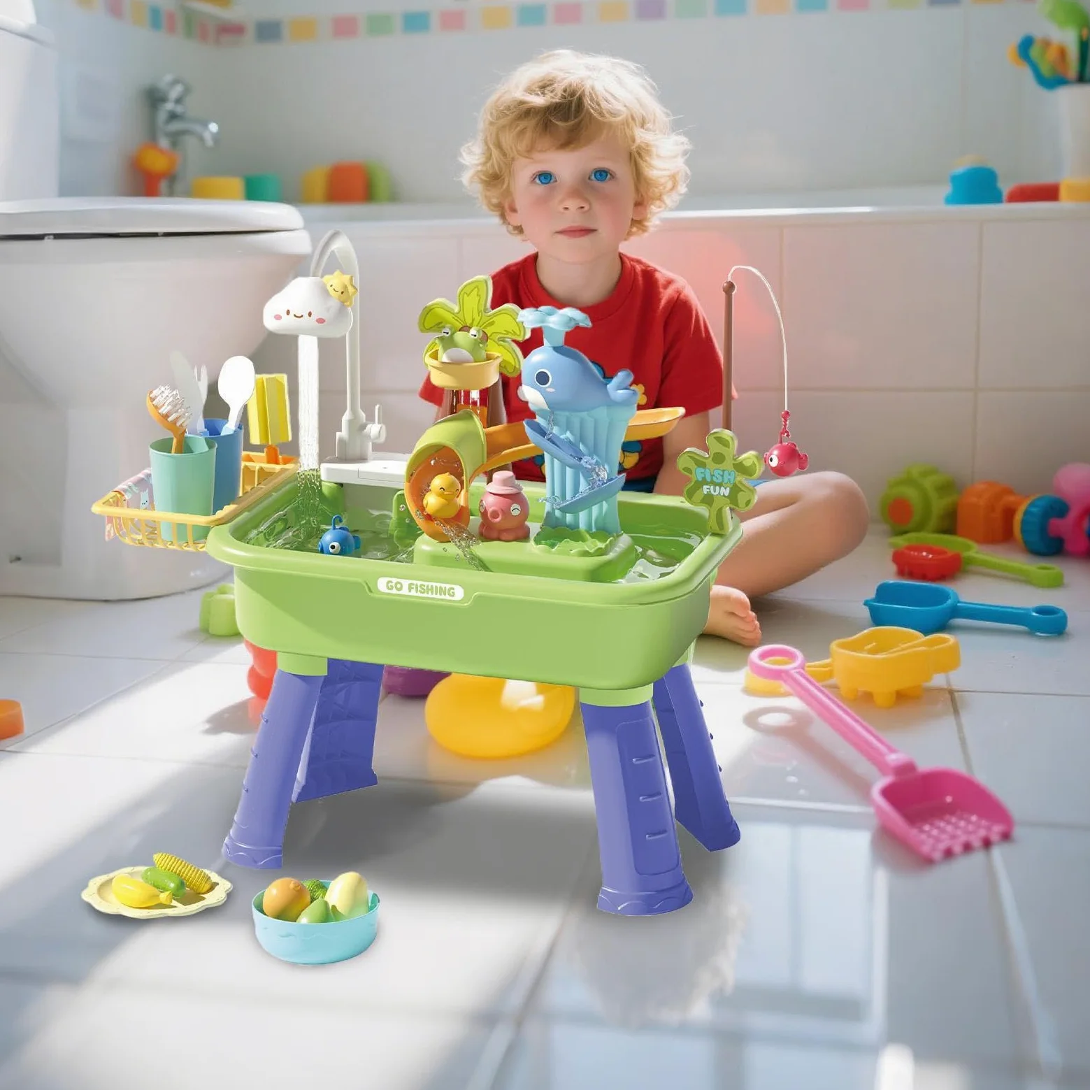 Generico Tavolo Acquatico Tavolo Sabbia e Acqua | Giocattolo Sensoriale Interattivo Educativo Con Pompa Per Sviluppo Coordinazione Manuale All Aperto