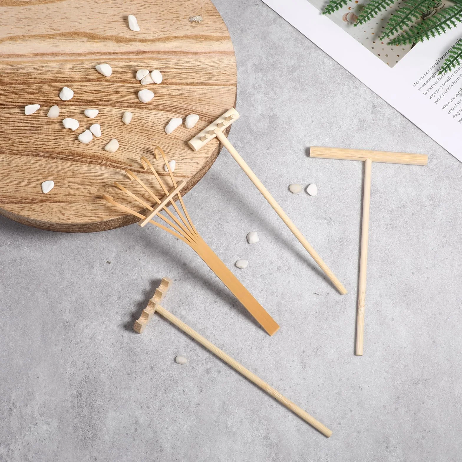 cobee Set di 4 attrezzi da giardino Mini Zen, mini rastrello, rastrello zen, per casa, ufficio, tavolo, casa delle bambole