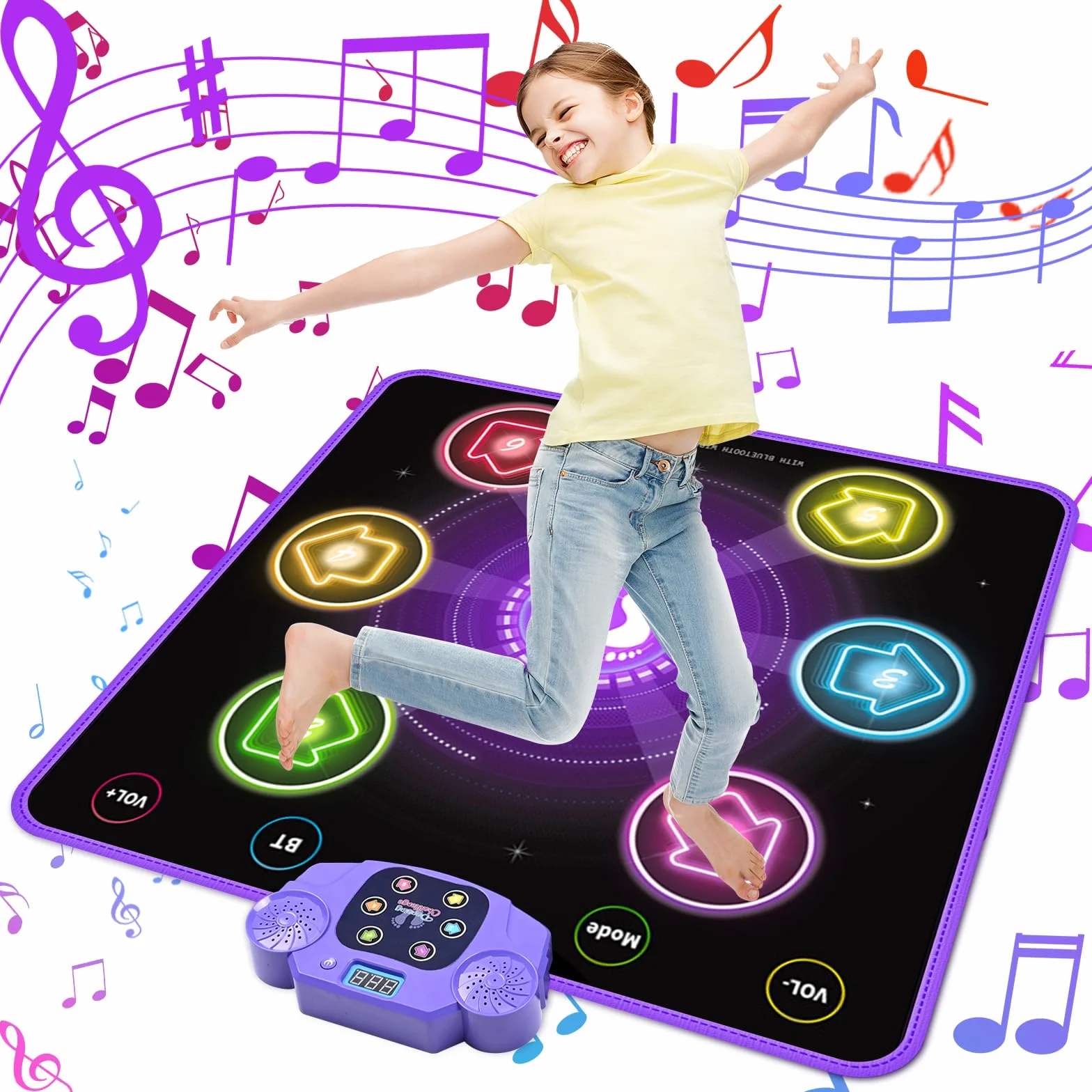 GuKKK Tappetino da Ballo con 6 LED e Bluetooth per Bambini 3-10+ Anni