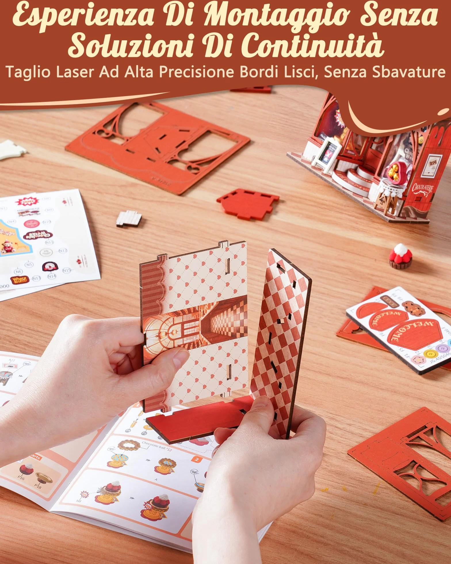 Rolife Miniature Casa Sweet Chocolate Shop, 98 pezzi Kit Casa in Miniatura DIY, Modellismo da Costruire Adulti Casa delle Bambole in Legno Puzzle 3D Nessun collante necessario