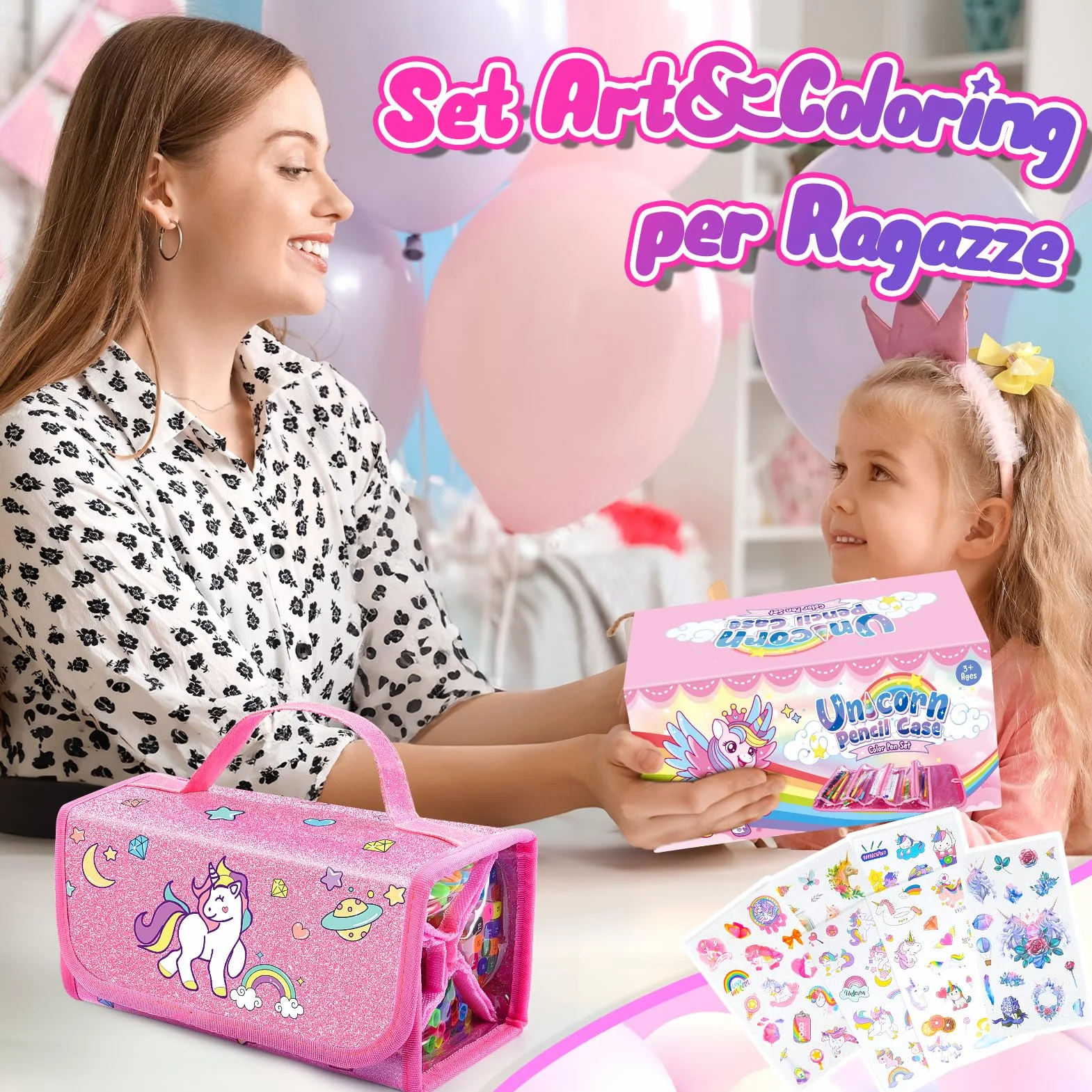 HappyGoLucky Valigetta Colori per Bambini Kit Disegno Acquerelli Pastelli Pennarello Impermeabile Rosa