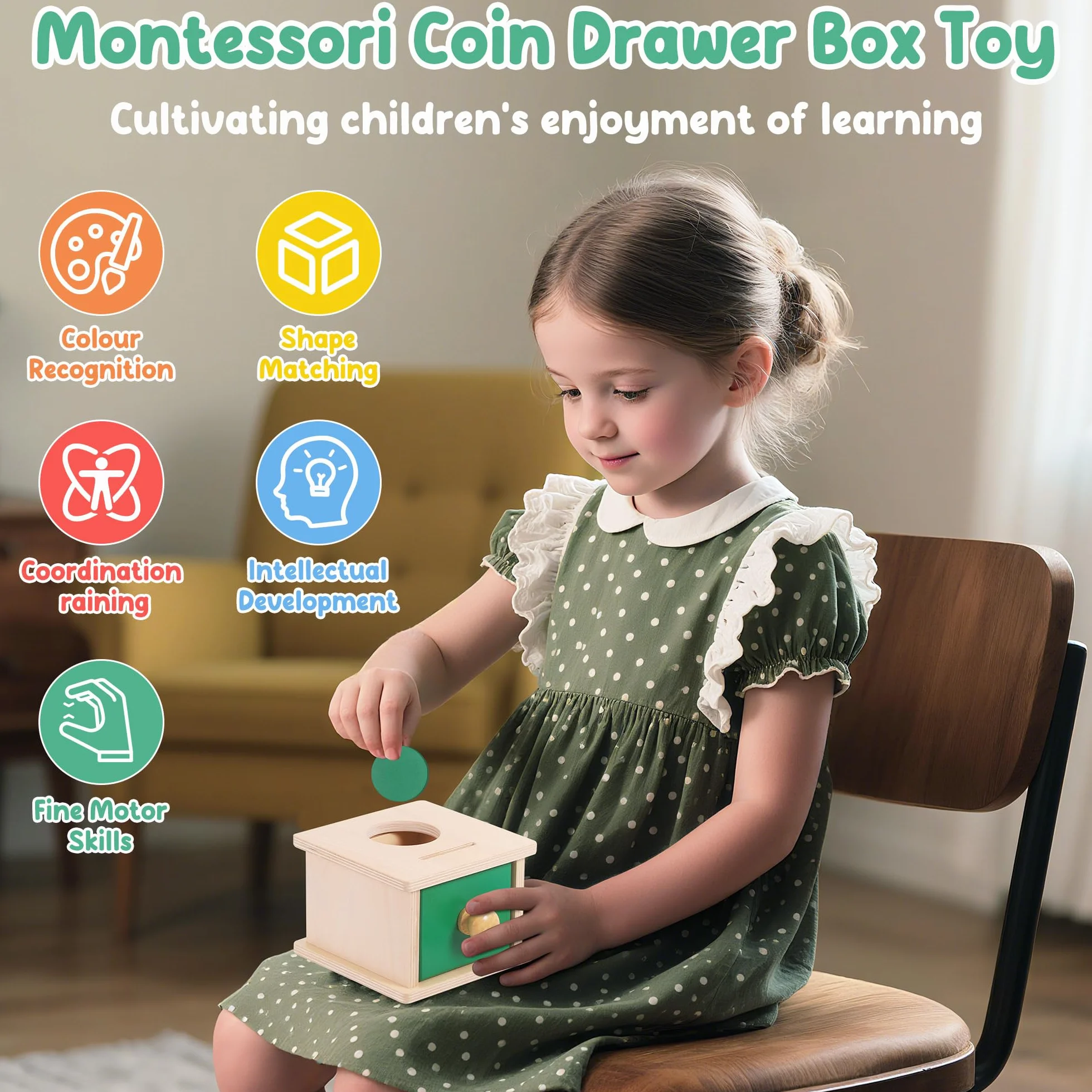 Starvortex Giocattoli Educativi Montessori per Bambini – Salvadanaio in Legno con Monete, Sorter di Forme e Impilabile Sensoriale, Ragazzi e Ragazze
