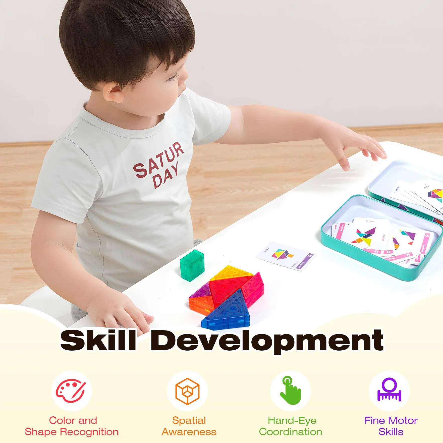 Puzzle Magnetico 3D Tangram 32 Tessere Gioco Educativo da Viaggio per Bambini dai 3 Anni