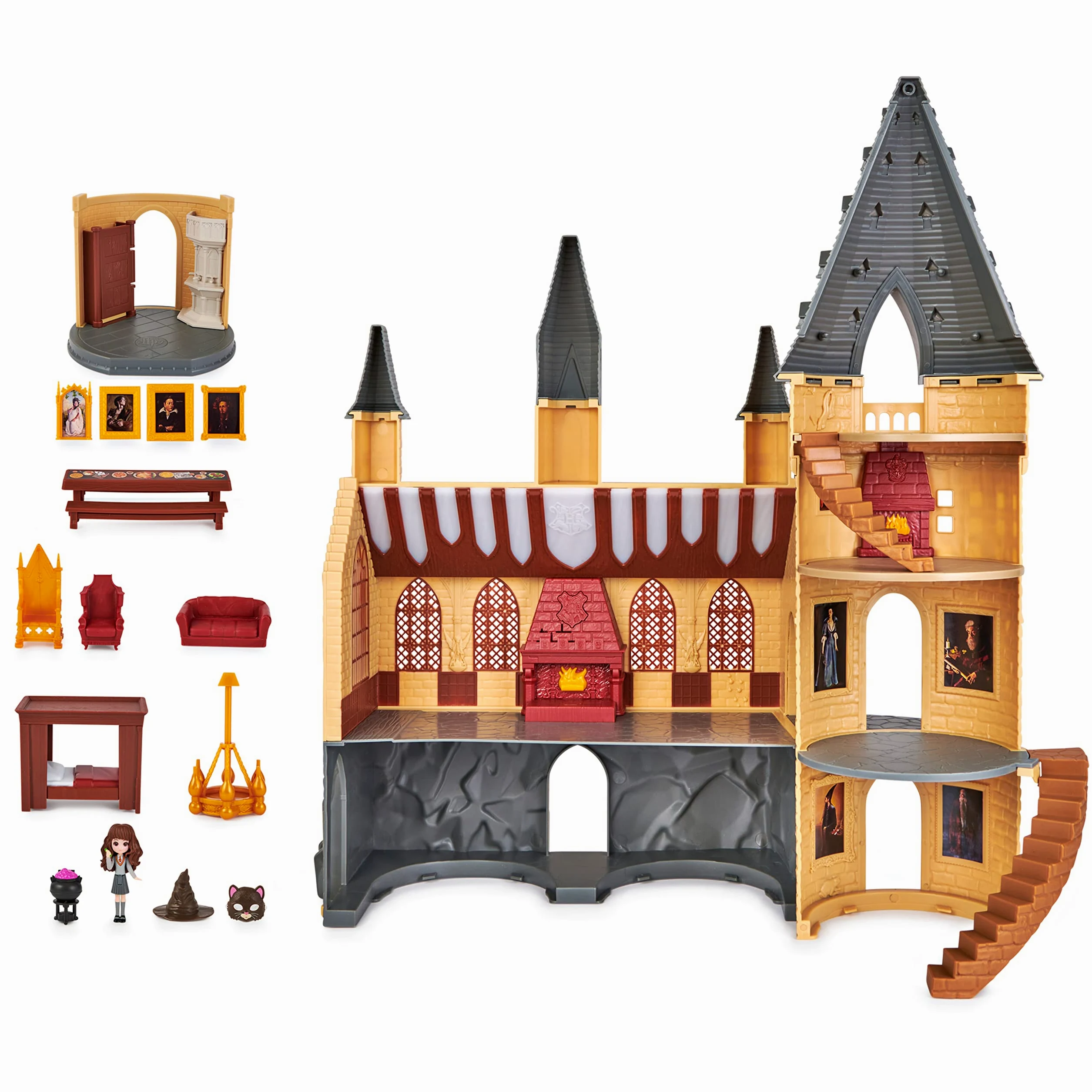 Wizarding World, Castello di Hogwarts di Harry Potter, con 12 accessori, luci, suoni e bambola Hermione esclusiva - dai 5 anni