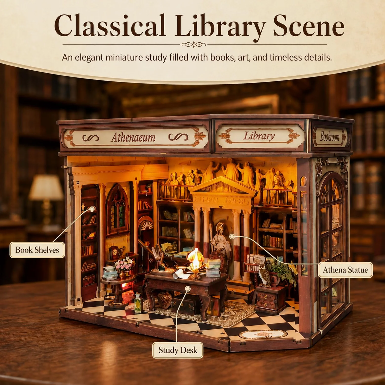 GOOGO Kit Book Nook, casa in miniatura fai da te Book Nook con luce LED, puzzle 3D in legno, fermalibri decorativo per libreria, regalo creativo per adulti e ragazzi dai 14 anni in su (Studio)