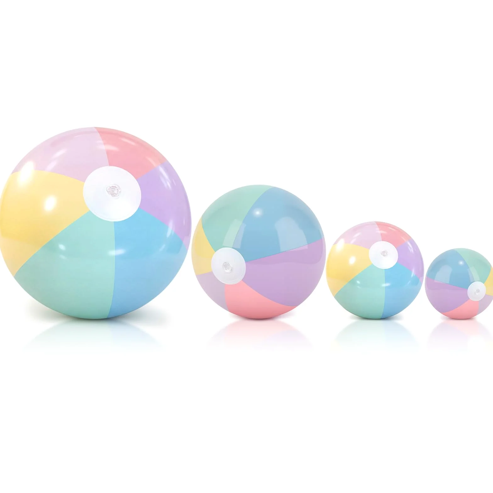 MiniInflat Confezione da 4 palline da spiaggia in 4 misure (61 cm, 40,6 cm, 30,5 cm, 20,3 cm), palline gonfiabili pastello per bambini e adulti, feste estive in spiaggia hawaiana, forniture per feste