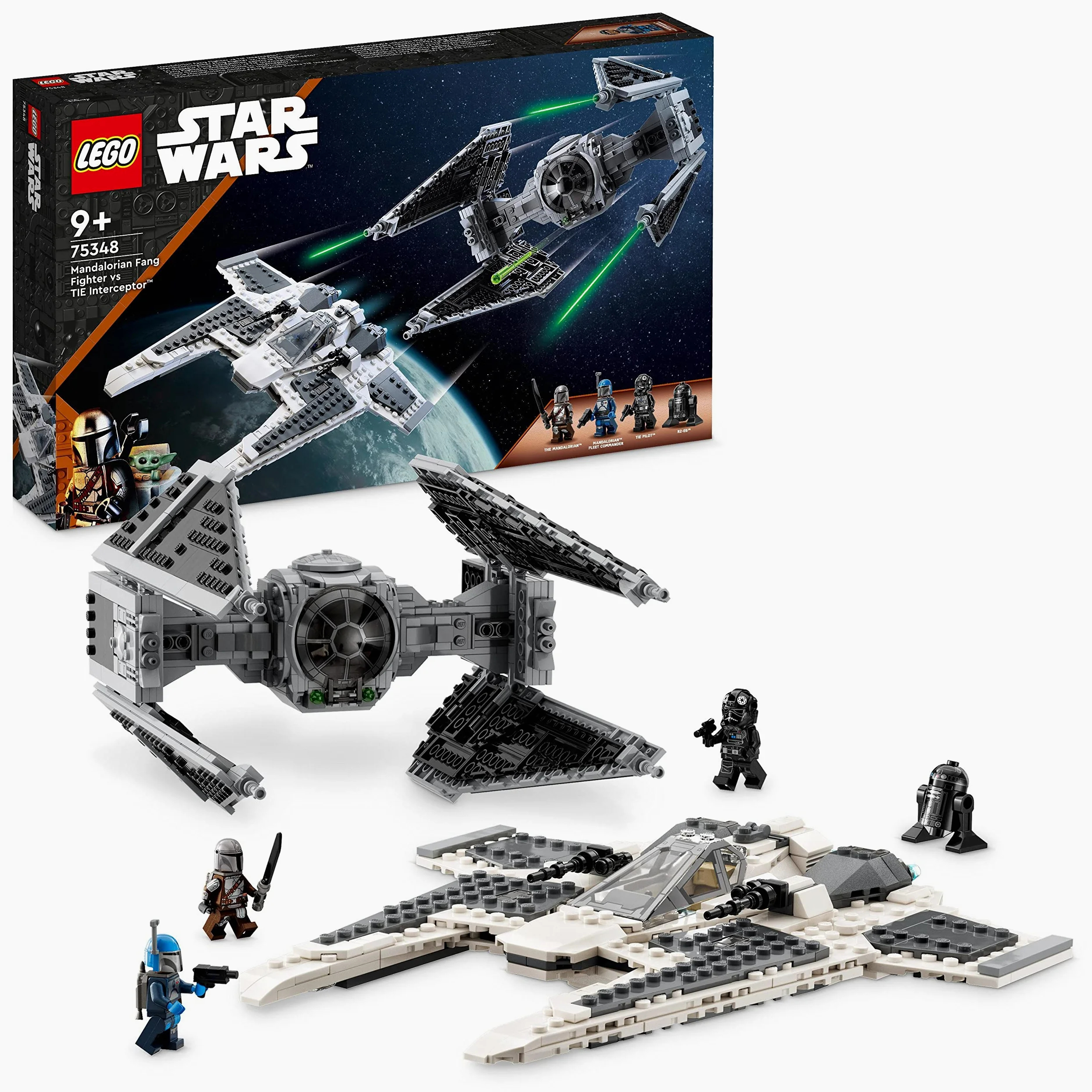 LEGO Star Wars Fang Fighter Mandaloriano vs TIE Interceptor, Set con Modellini da Costruire, Gioco per Bambini e Bambine da 9 Anni con 3 Minifigure, Droide e Darksaber, Idea Regalo di Compleanno 75348