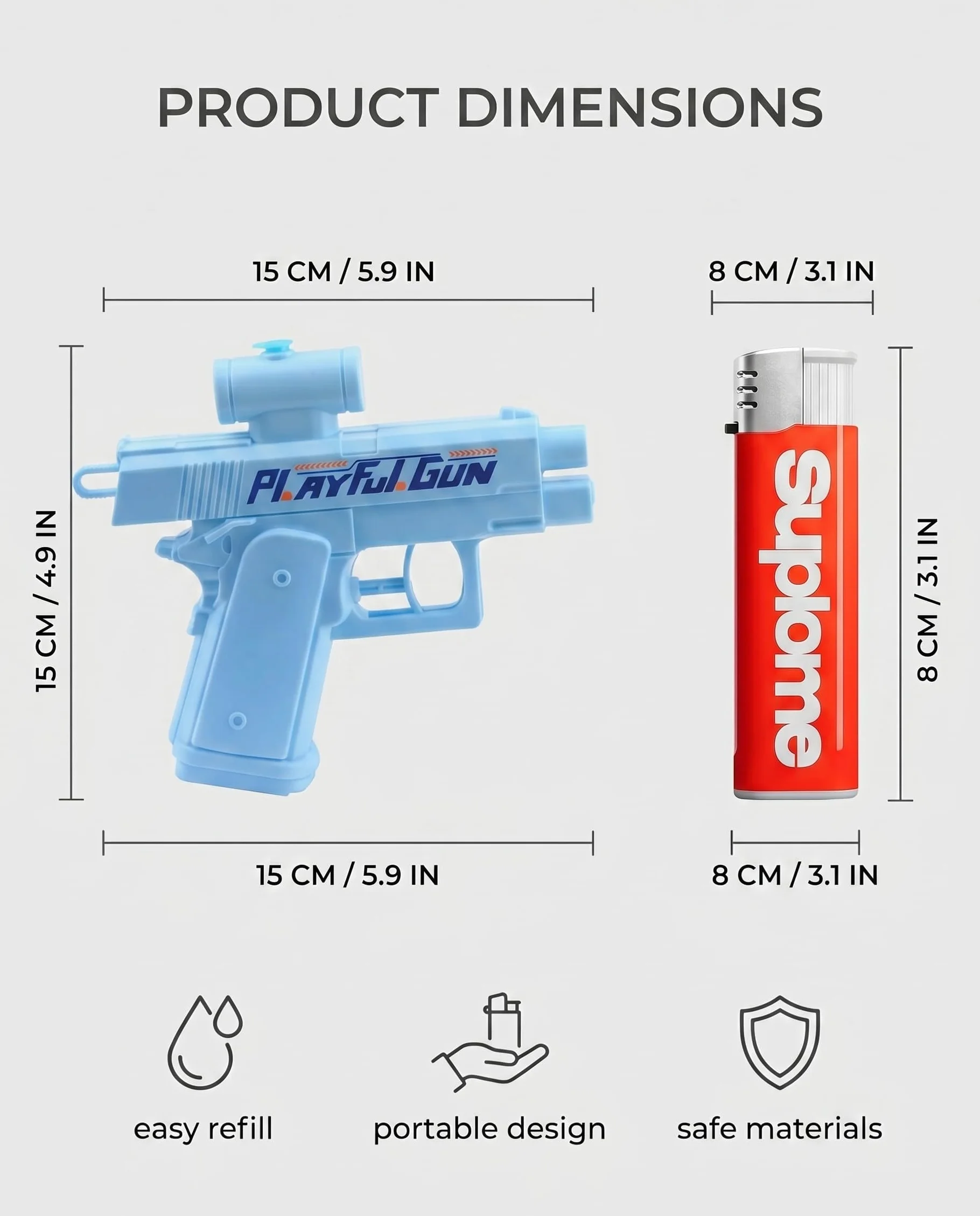 3 Pezzi Set di scherzi, Accendino a Pistola ad Acqua and Nuova pistola ad acqua per scherzi, Giocattolo di Scherzo, Pistola a Spruzzo ad Acqua, Scherzi Divertenti, Piccoli Giocattoli