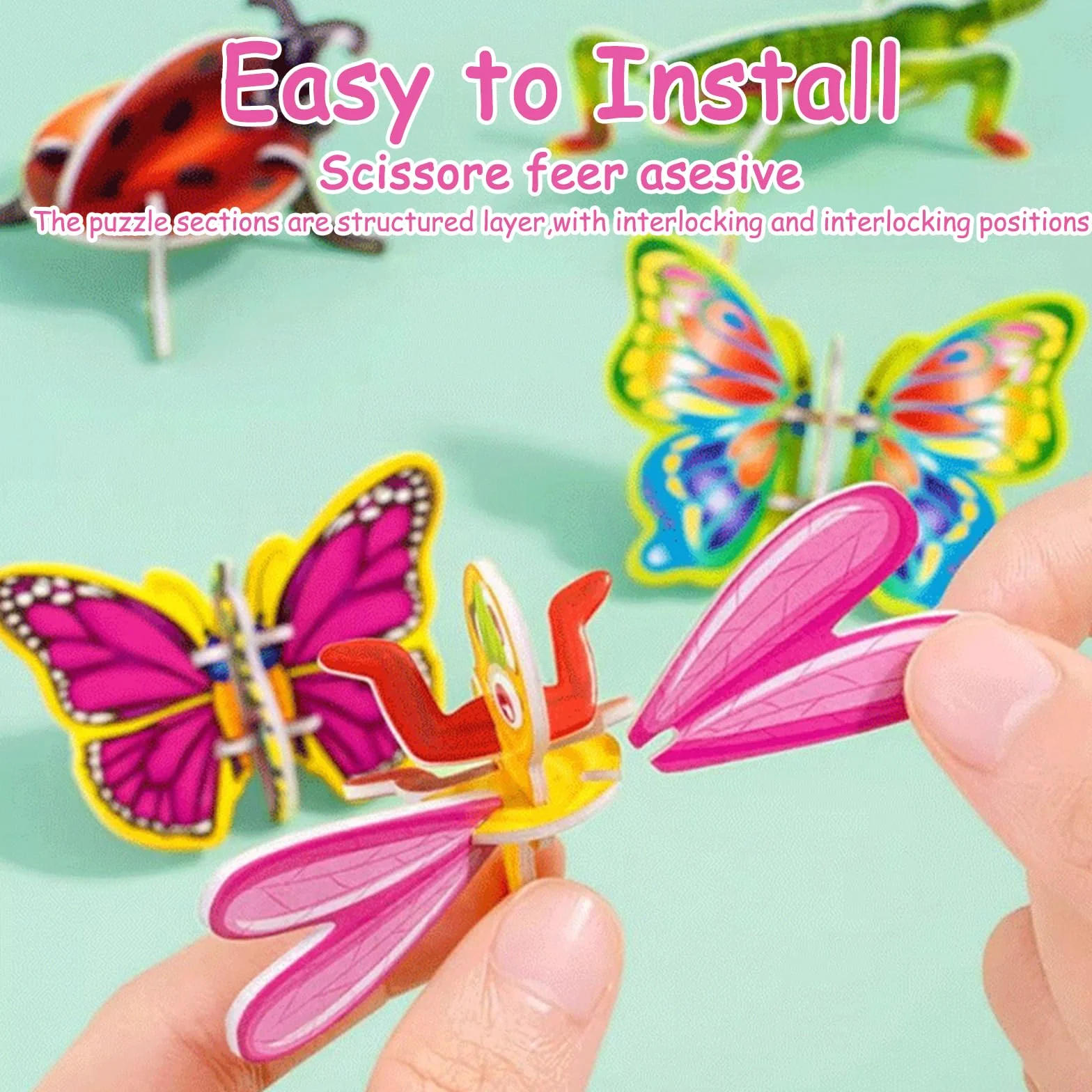 dellyy Puzzle 3D per Bambini, Puzzle con Animali da 30 Pezzi per Bambini, Puzzle di Cartoni Animati, Puzzle Educativo di Cartoni Animati 3D, Mini Puzzle (Insetti)