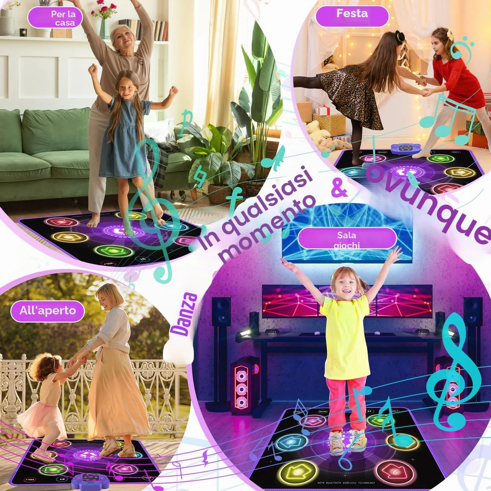 GuKKK Tappetino da Ballo con 6 LED e Bluetooth per Bambini 3-10+ Anni