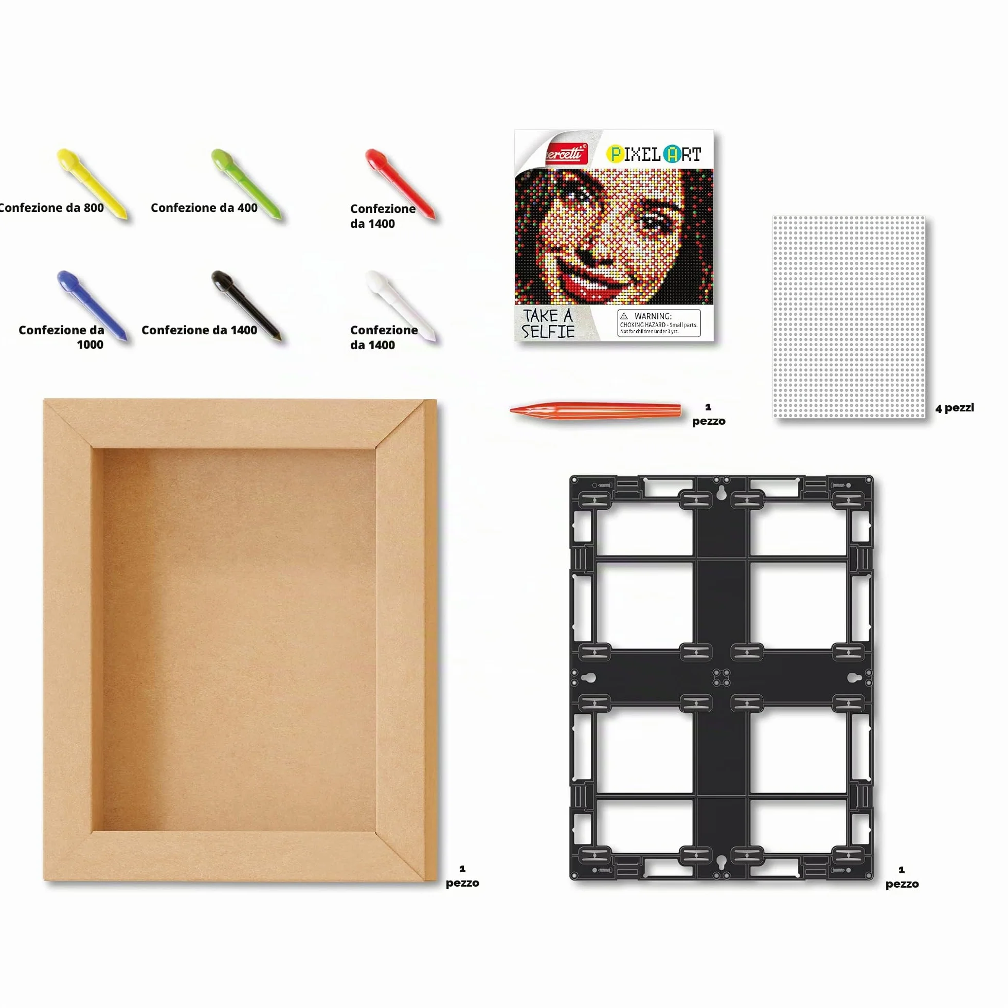 Quercetti Pixel Art 4 Take A Selfie, Crea un Mosaico con Chiodini per Bambini Personalizzato da una tua Foto, Giochi Creativi Bambina 10 Anni e Adulti, Regalo Bambina 10 Anni, 4 Tavolette 33x24,5 cm