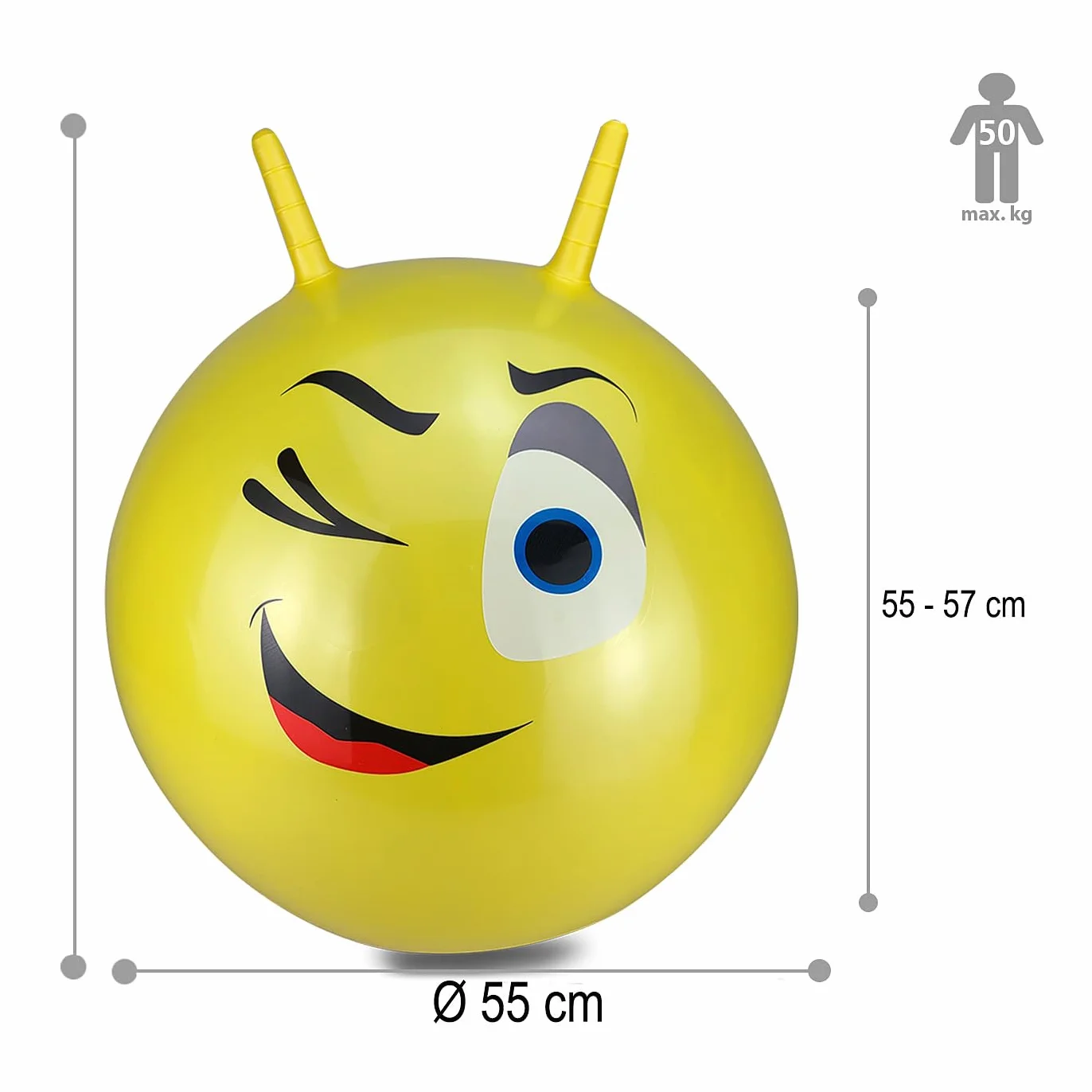 Jamara 460459 - Palla per saltare Eye giallo 550mm - Sviluppa equilibrio e capacitá motorie, Robusta, Resistente, Facile da riporre