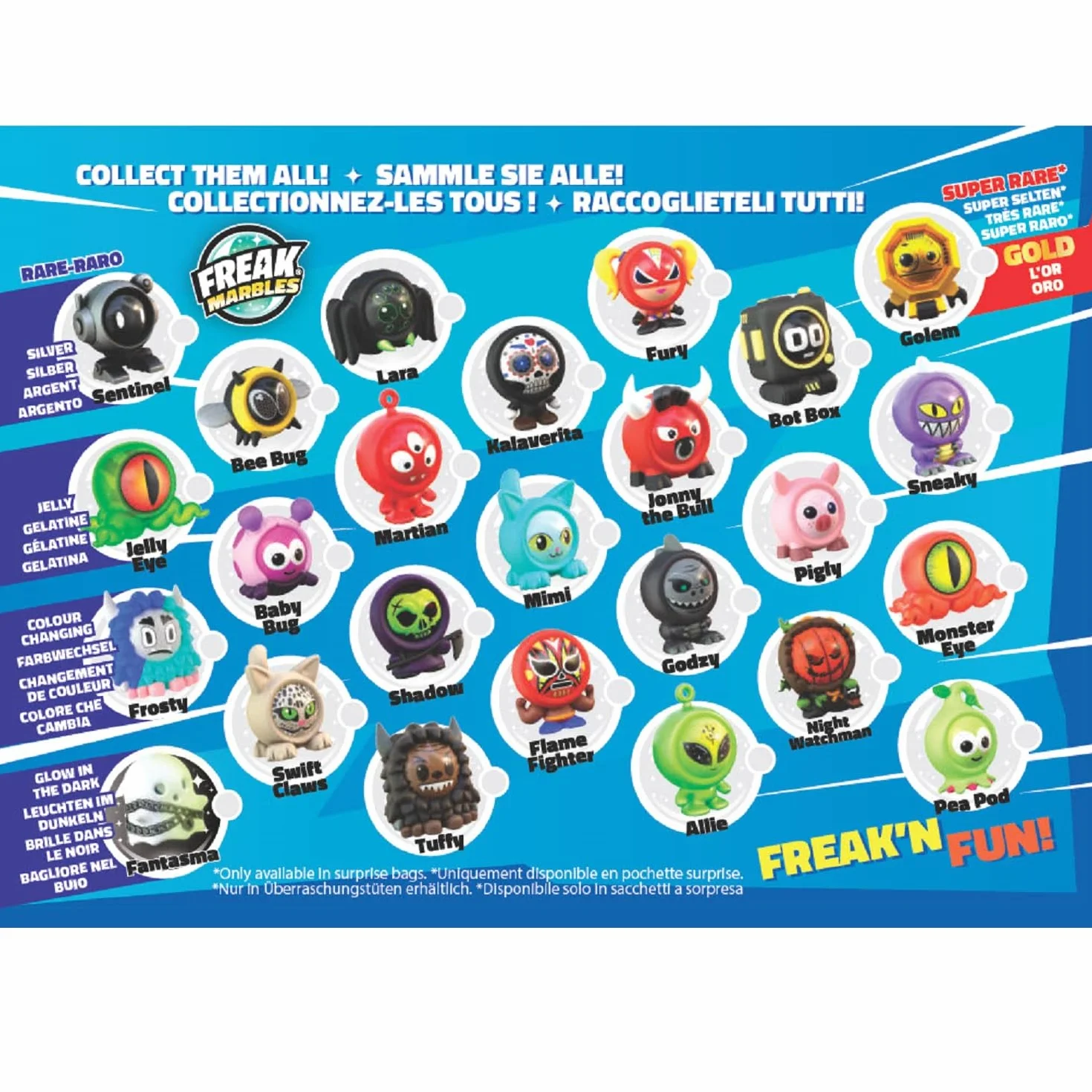 Freak Marbles Totem Pack C 6 biglie colorate con disegni abbinati 1 rara