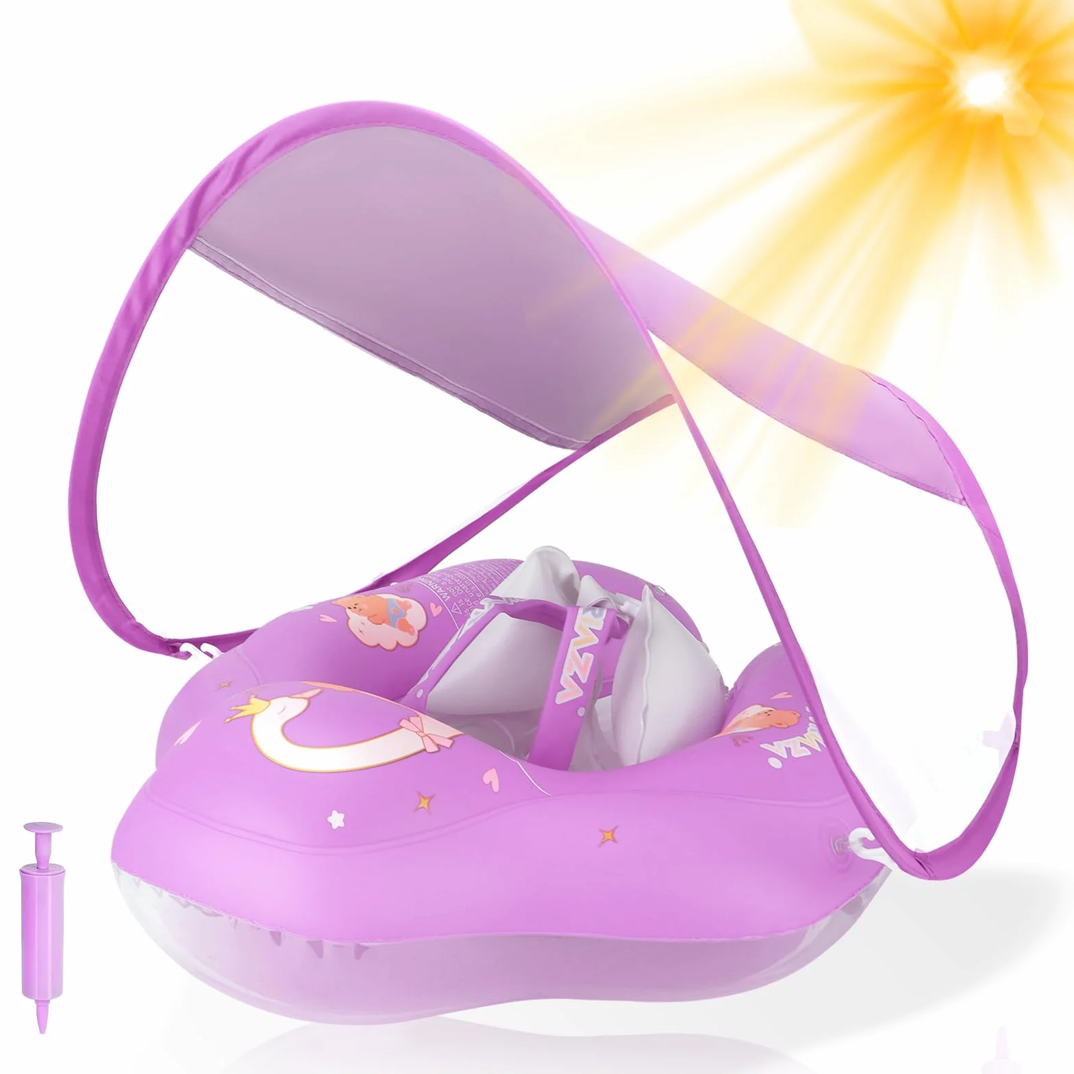 WYRIAZA Salvagente Neonato, Salvagente Neonato con Parasole e Seggiolino, Ciambella Neonato Mare, Ciambella Mare per Bambini per Piscina, Spiaggia, Vacanze