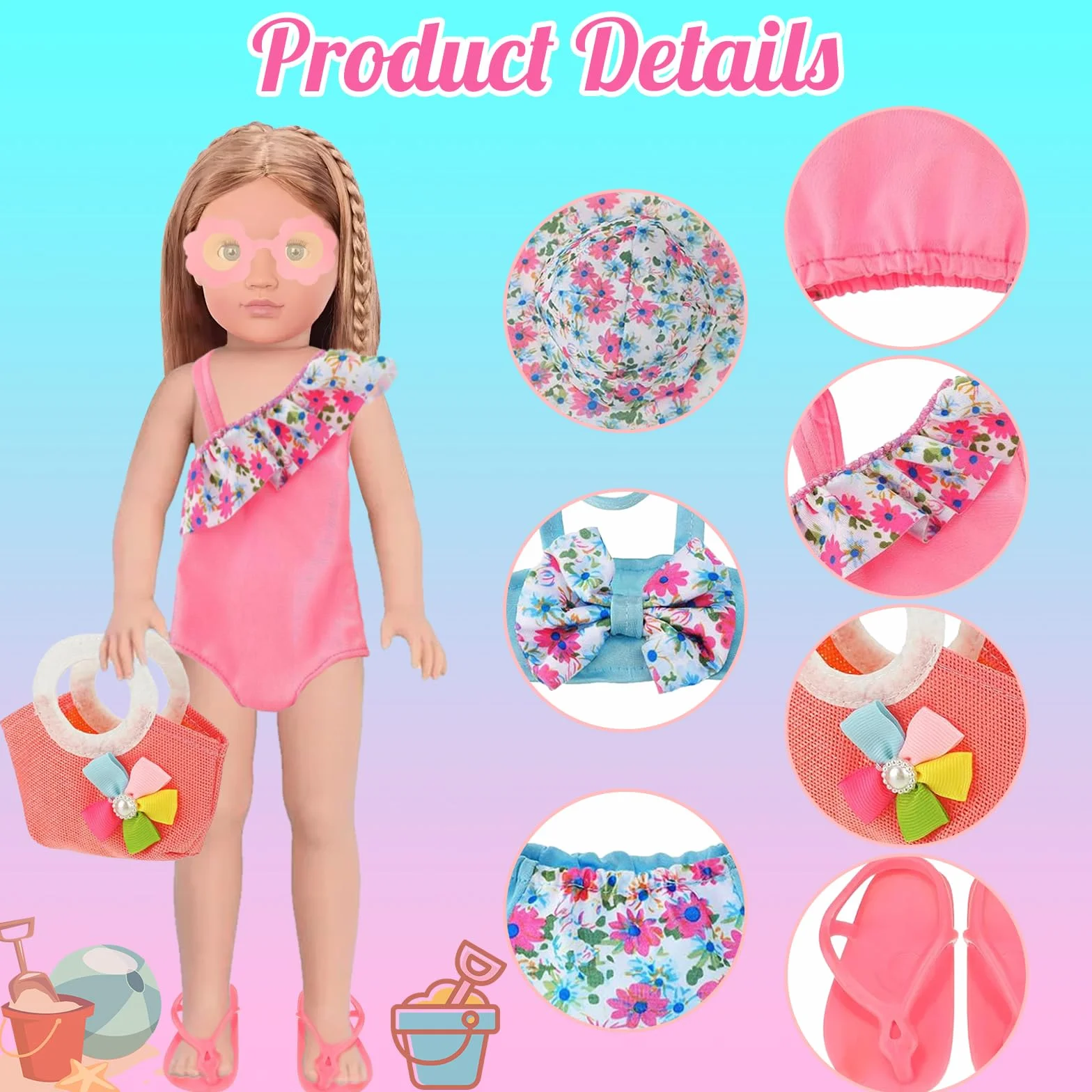 Set di Nuoto per Bambole 8 Pezzi, Estate Costume da Bagno per Bambole,Vestiti Bambole Reborn,Vestiti per Bambole per New Baby Born Bambola,Accessori per Bambole Reborn 35-43CM, Regalo per Ragazze