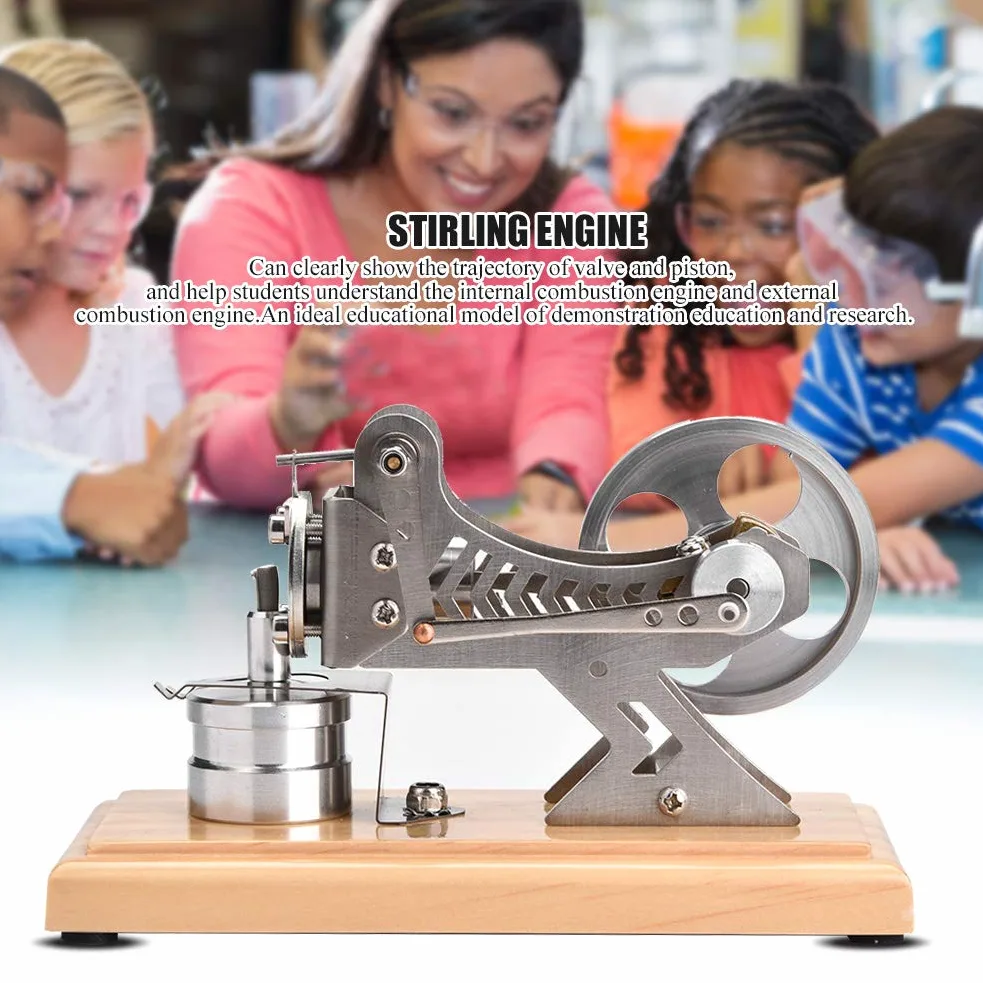 Modello di motore Stirling, generatore di elettricità con motore a vuoto con LED per dimostrazioni educative, kit scientifico per motori alimentati a calore in legno e met