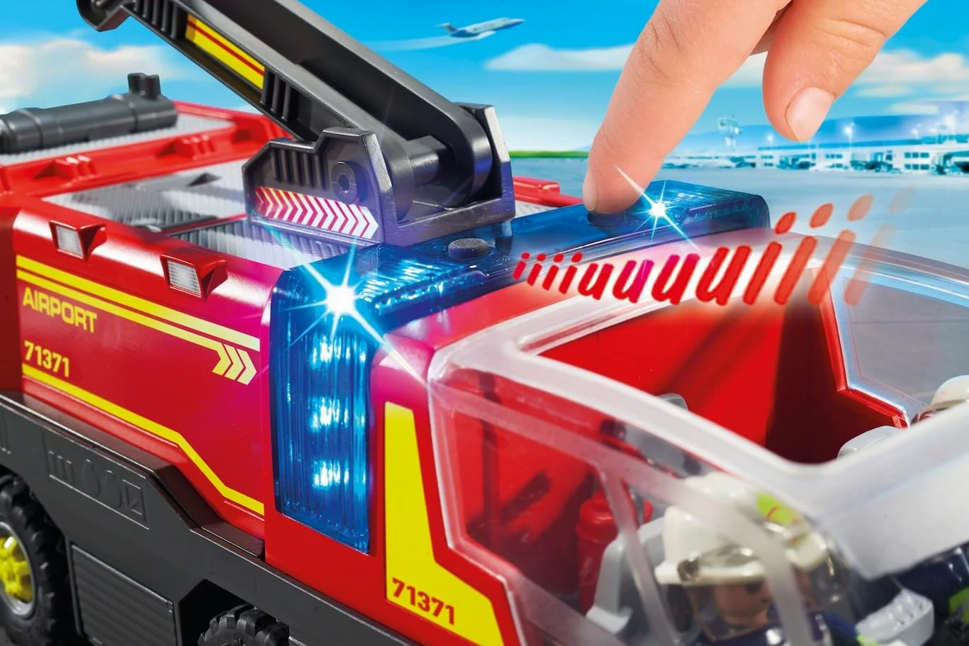 PLAYMOBIL 71371 veicolo antincendio aeroportuale con luce e suono, Piccolo