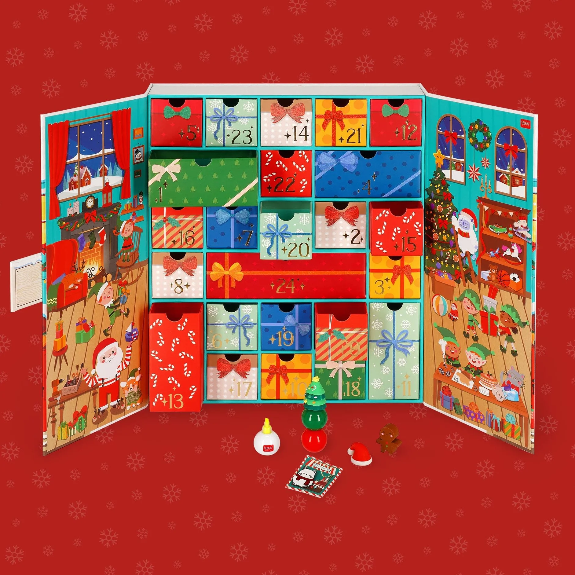 Legami - Calendario dell'Avvento 2024, Contiene 24 Sorprese, Contiene Esclusiva Penna Cancellabile, Calendario Riutilizzabile, Resistente, 33 x 39 x 6,7 cm, in Carta FSC