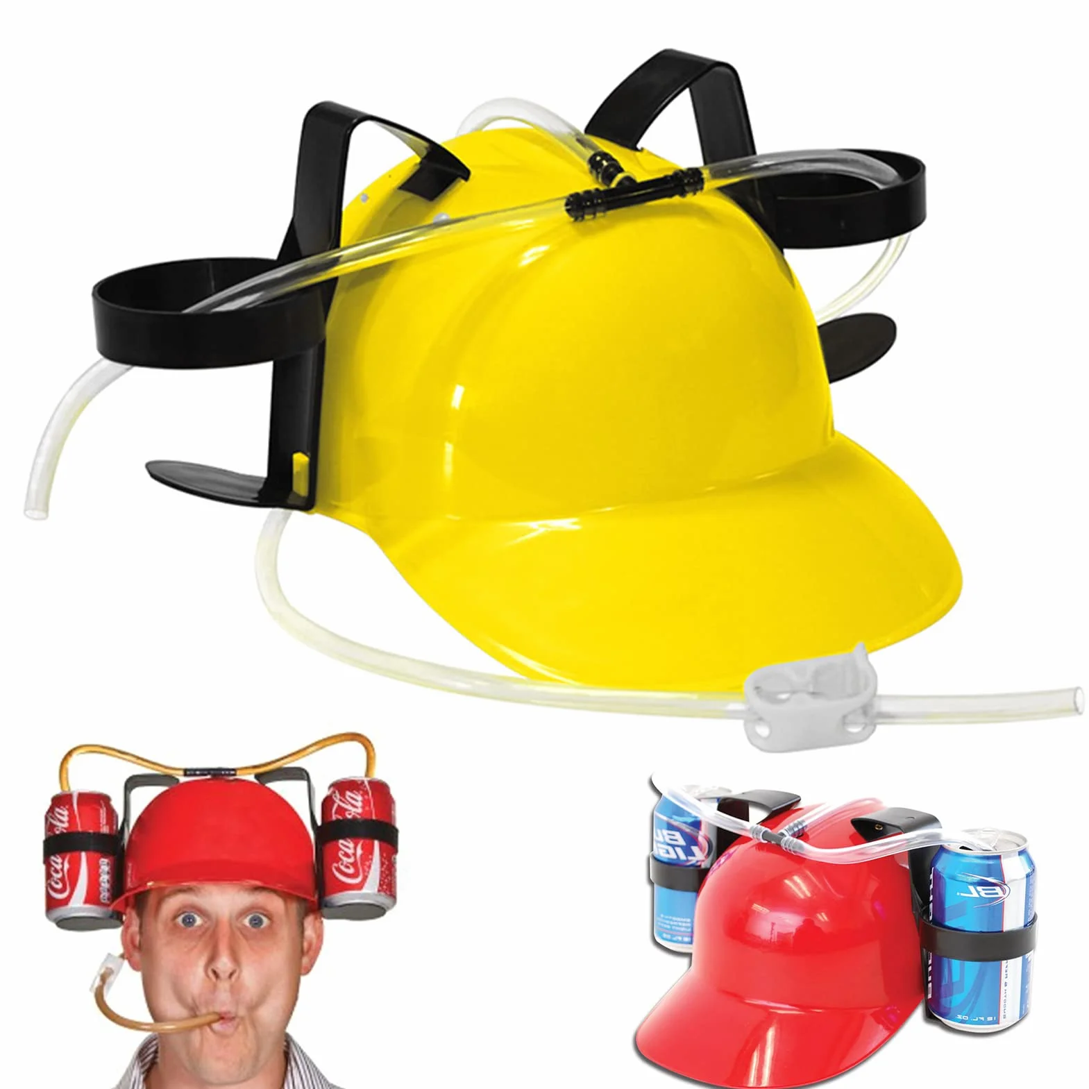 Jauhmui Casco da birra, per feste e birra, con tubo, porta bevande con 2 contenitori e tubo per bevande, ideale come regalo per feste di carnevale, divertente da birra, unisex, per la festa del papà