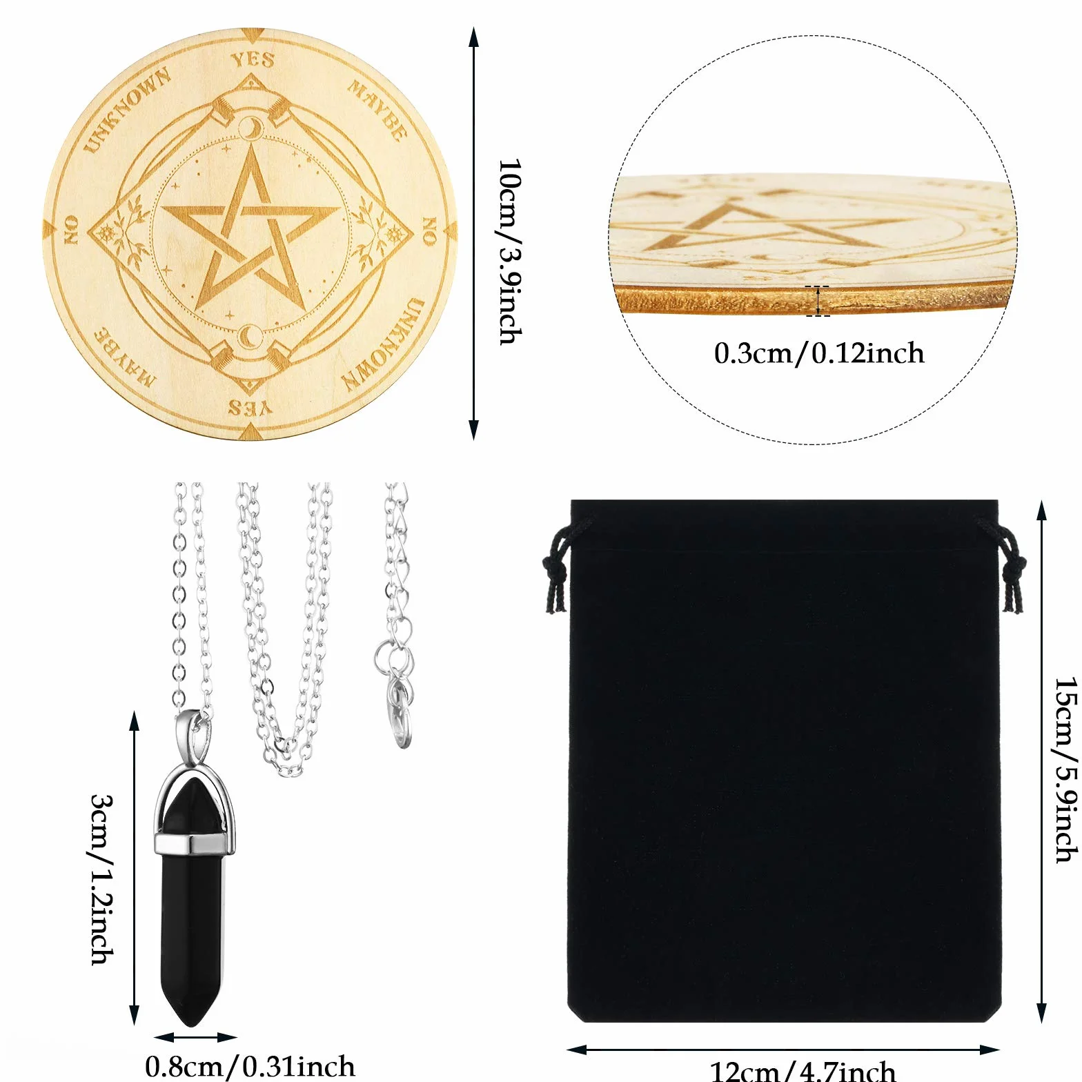 Jetec Tavola di Pendolo a Stella Bacheca Metafisica di Divinazione Rabdomanzia in Legno Intagliato con Collana Rabdomantzia Pendolo di Cristallo Kit Altare Wiccan