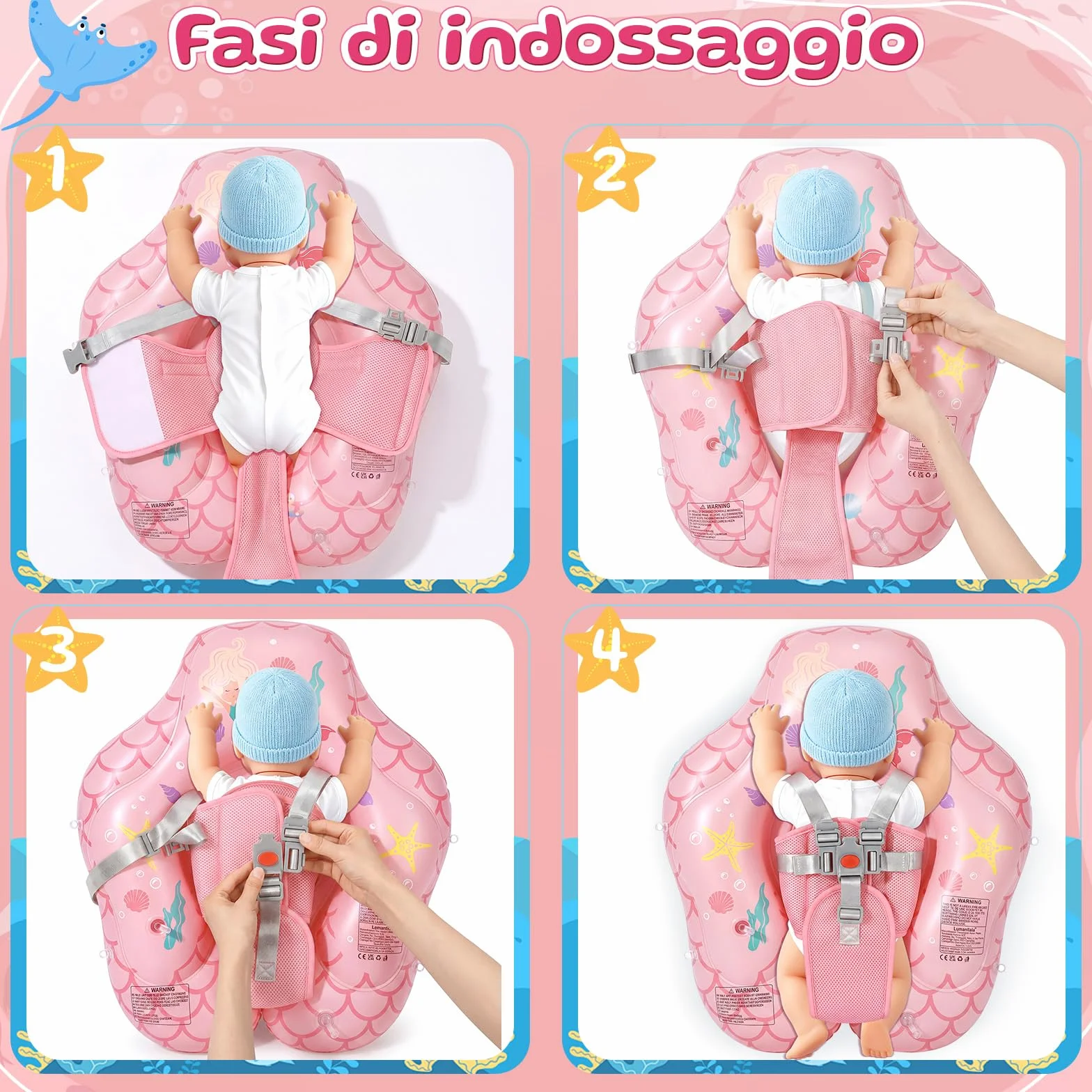 IEEILULU Salvagente Neonato, Ciambella Neonato Mare con Parasole Olare Rimovibile UPF50+, Salvagente Bambino con Adesivo di Riparazione per Piscina, Spiaggia, Vacanze da 6 a 36 Mesi