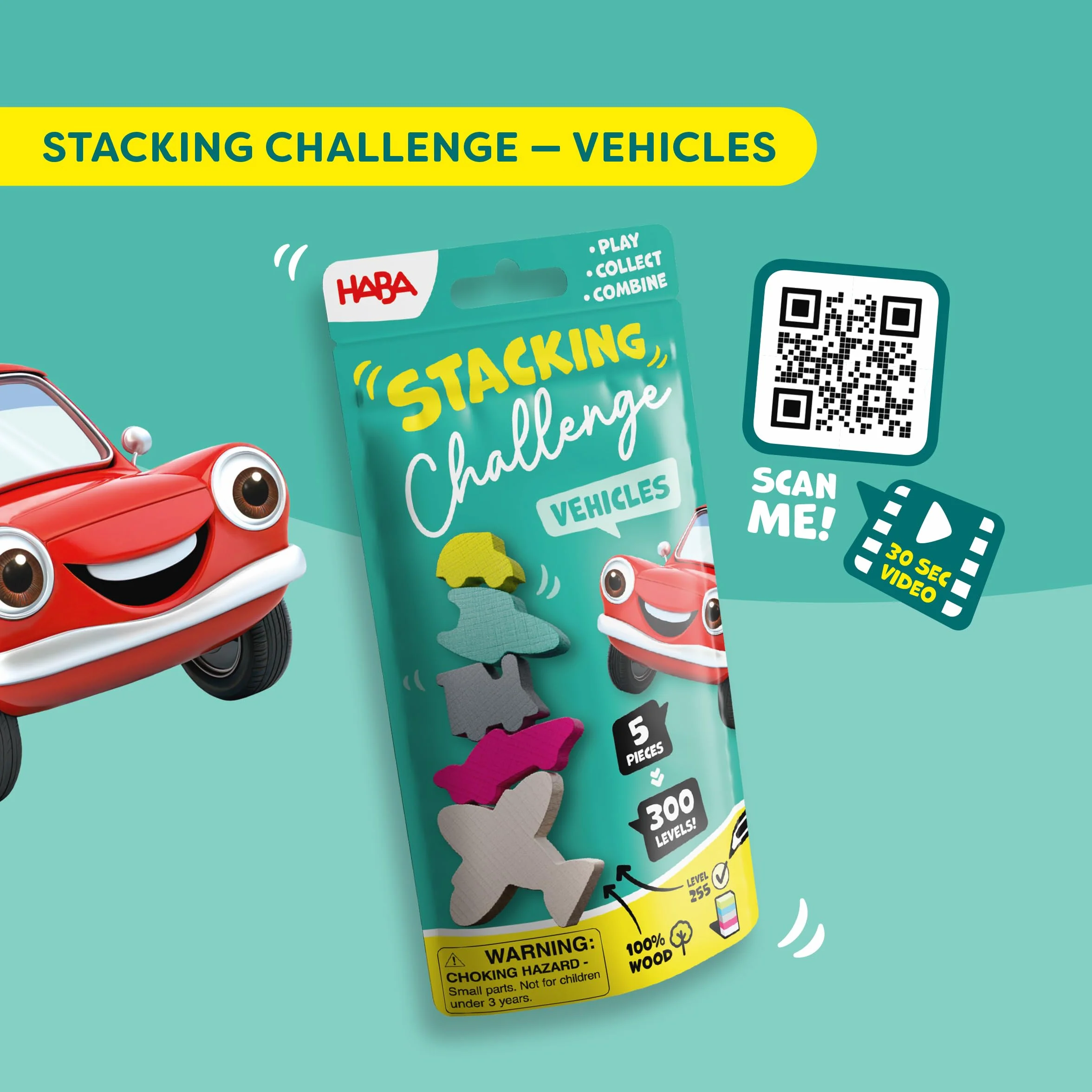 HABA Stacking Challenge Vehicles – Il duello di pila definitivo con 300 livelli, gioco di abilità compatto dai 6 anni in su, gioco da viaggio ideale e pensierino in viaggio – 2013868001