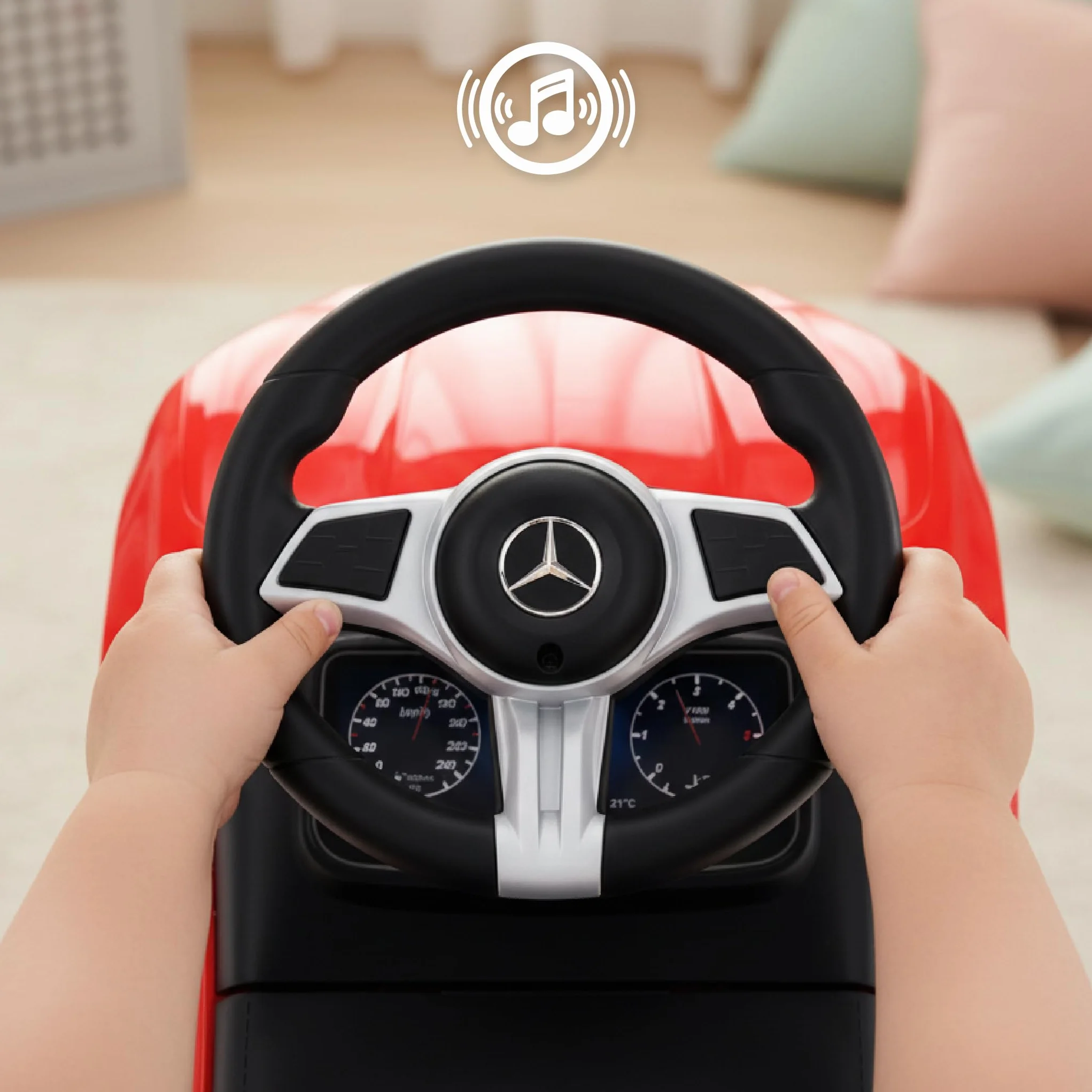 Sun Baby Macchinina Cavalcabile per Bambini 12 Mesi, Macchina a Spinta, Volante Audio, Sedile Schienale, Antiribaltamento Rosso