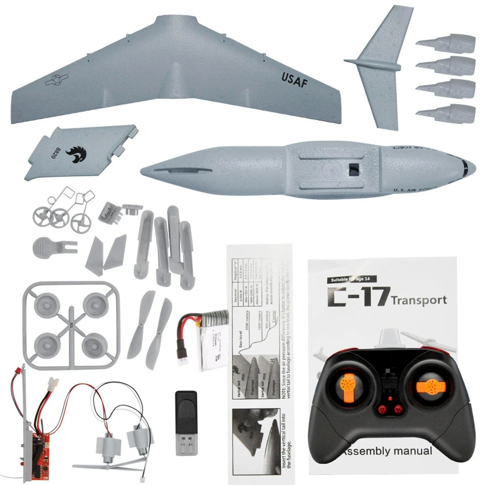 Aereo Radiocomandato RC, Modello di Aereo da Trasporto a 2 Canali, Motori Resistenti, Giocattolo Elettronico, Ideale Come Regalo per Bambini E Ragazzi, Set Standard+Luce