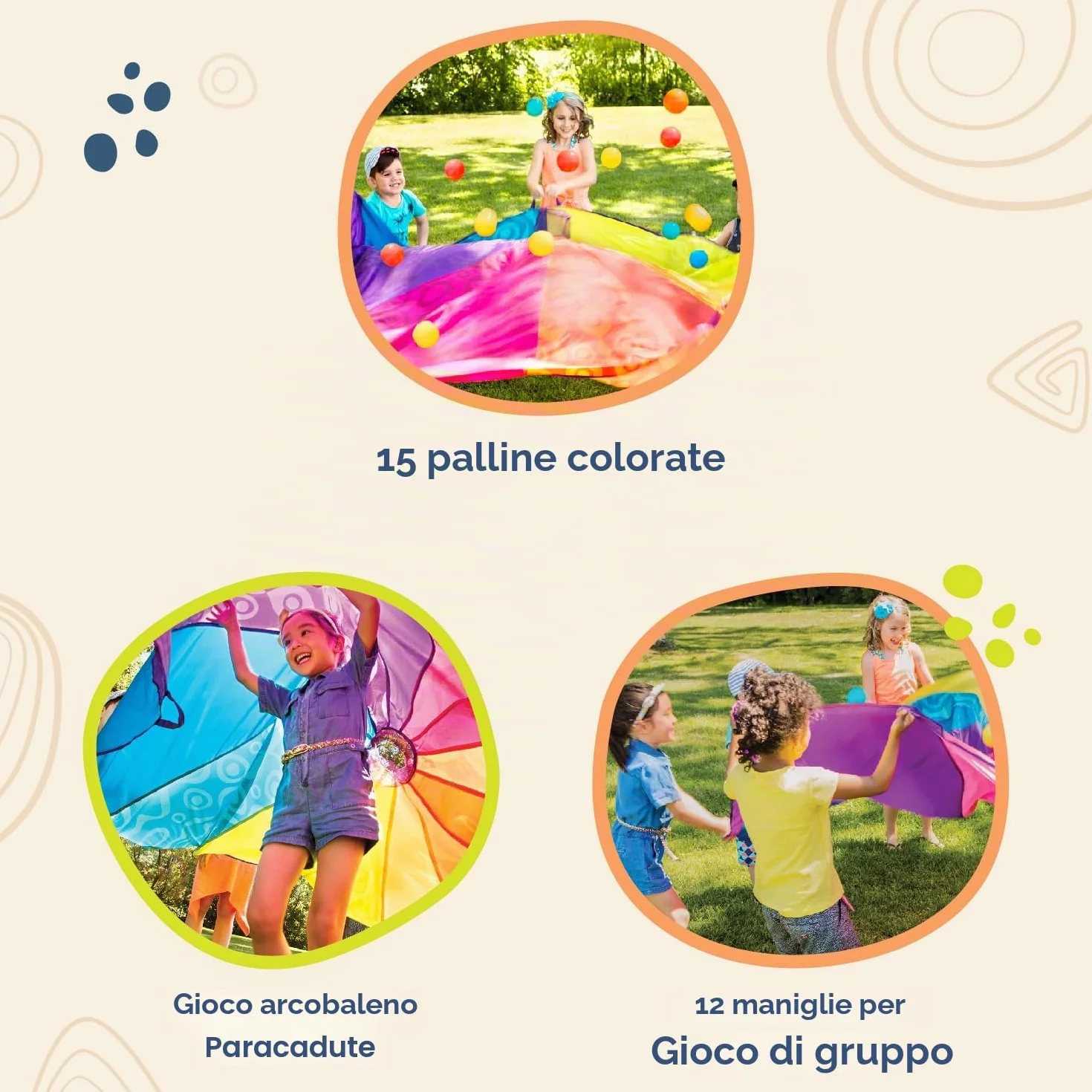B. toys - Paracadute per Bambini - Giocare a Paracadute con 15 Palline Colorate - Tenda a Vento con 12 Maniglie - Giochi all'aperto per Bambini - 3 Anni +