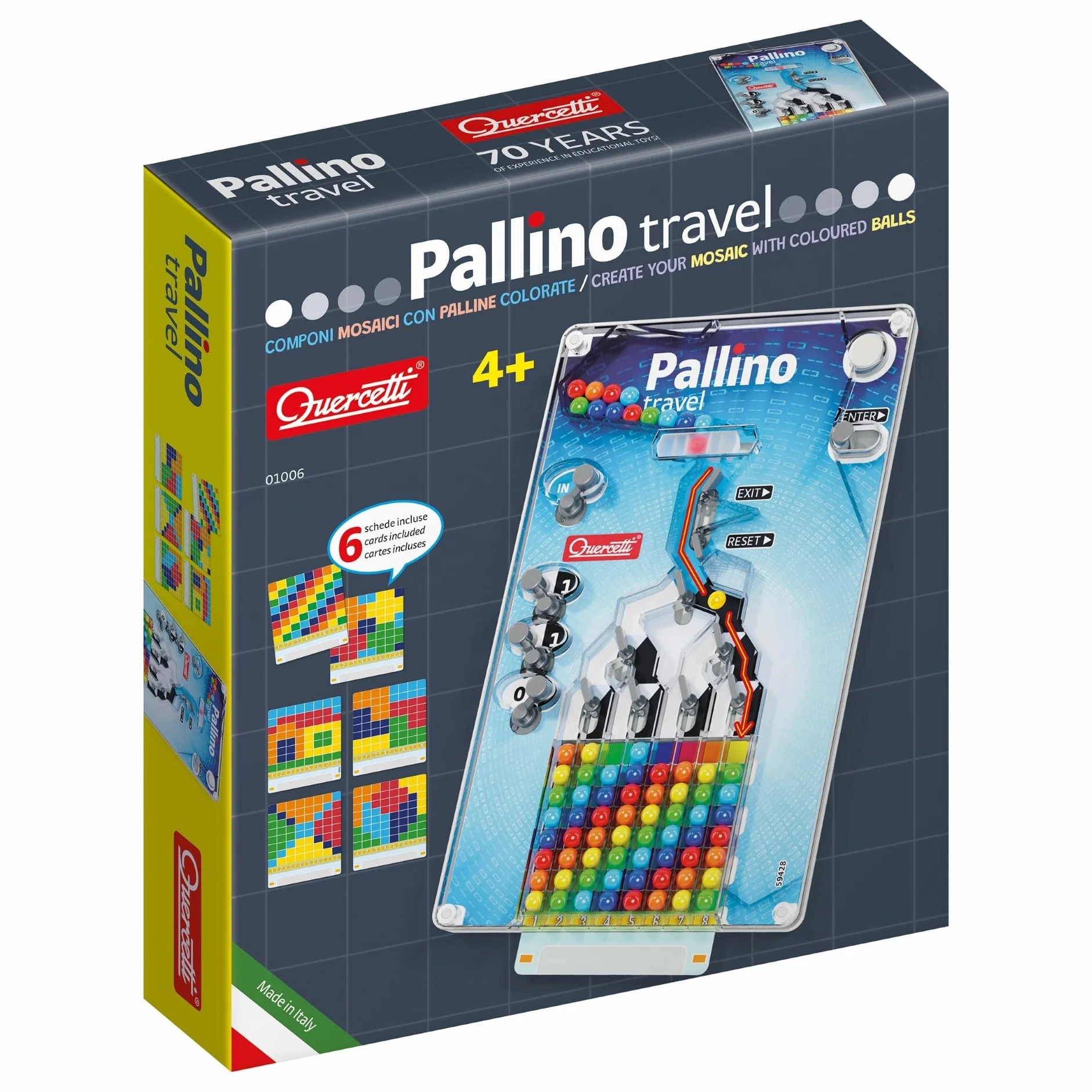 Quercetti Pallino Travel, Giochi Bambini 4 Anni Fino agli 8, Gioco di Strategia con Palline Colorate per Bambini, Schede e Mosaico, Giochi Educativi 4 Anni, Made in Italy
