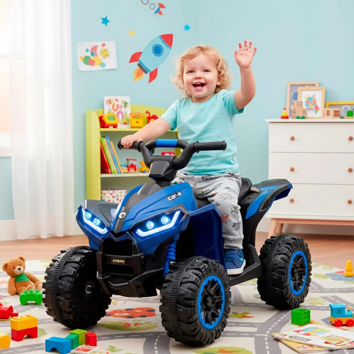 BRICOZONE Quad Elettrico Per Bambini 12V ATV Con Doppio Motore 35W Luci LED Musica MP3 USB Due Velocità 3 6 Km H Per Bambini 3 5 Anni (Blu)