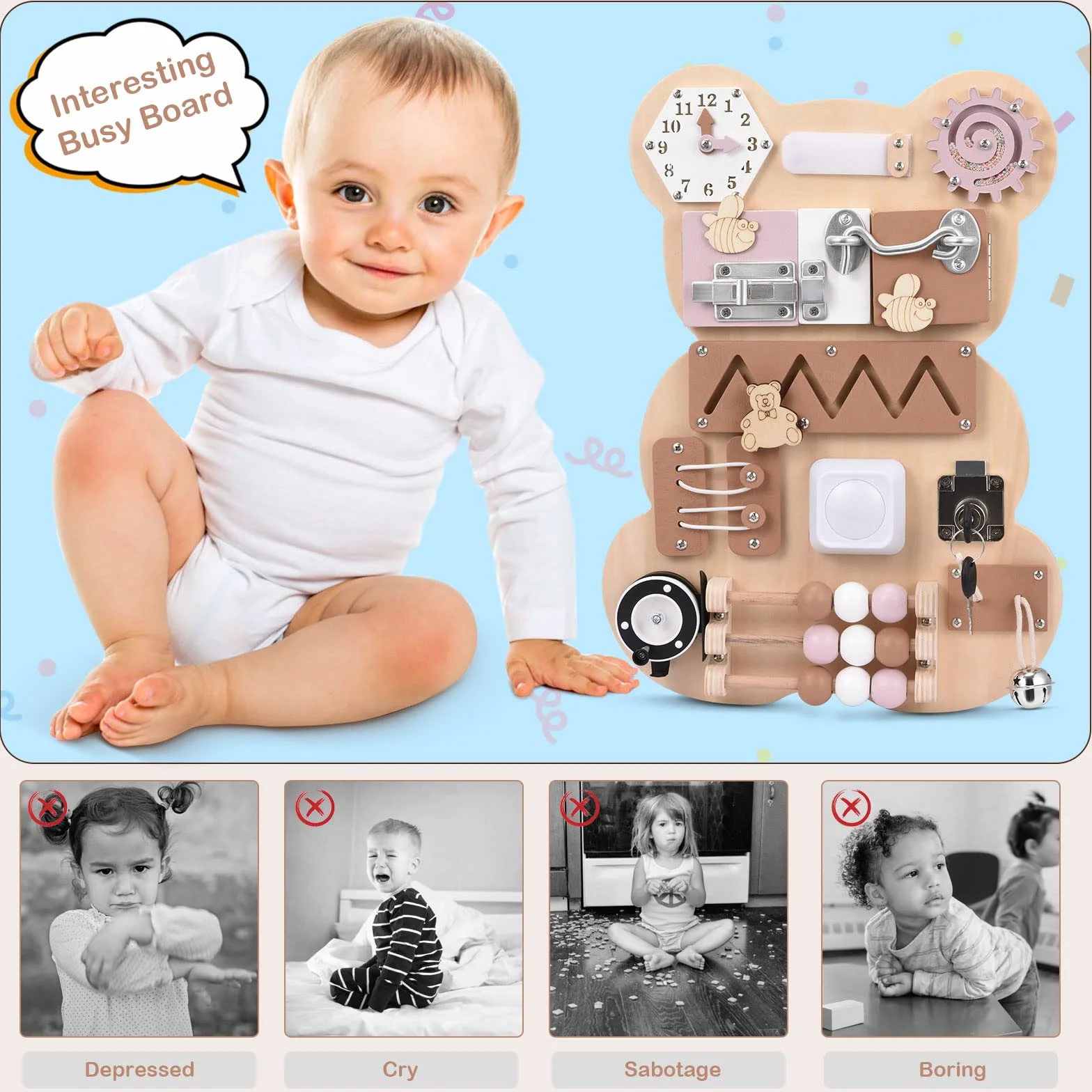 Busy Board Consiglio Occupato Montessori Scheda attività Sensoriale Tavole di attività Sensoriali per Bambini in Legno Fatte a Mano