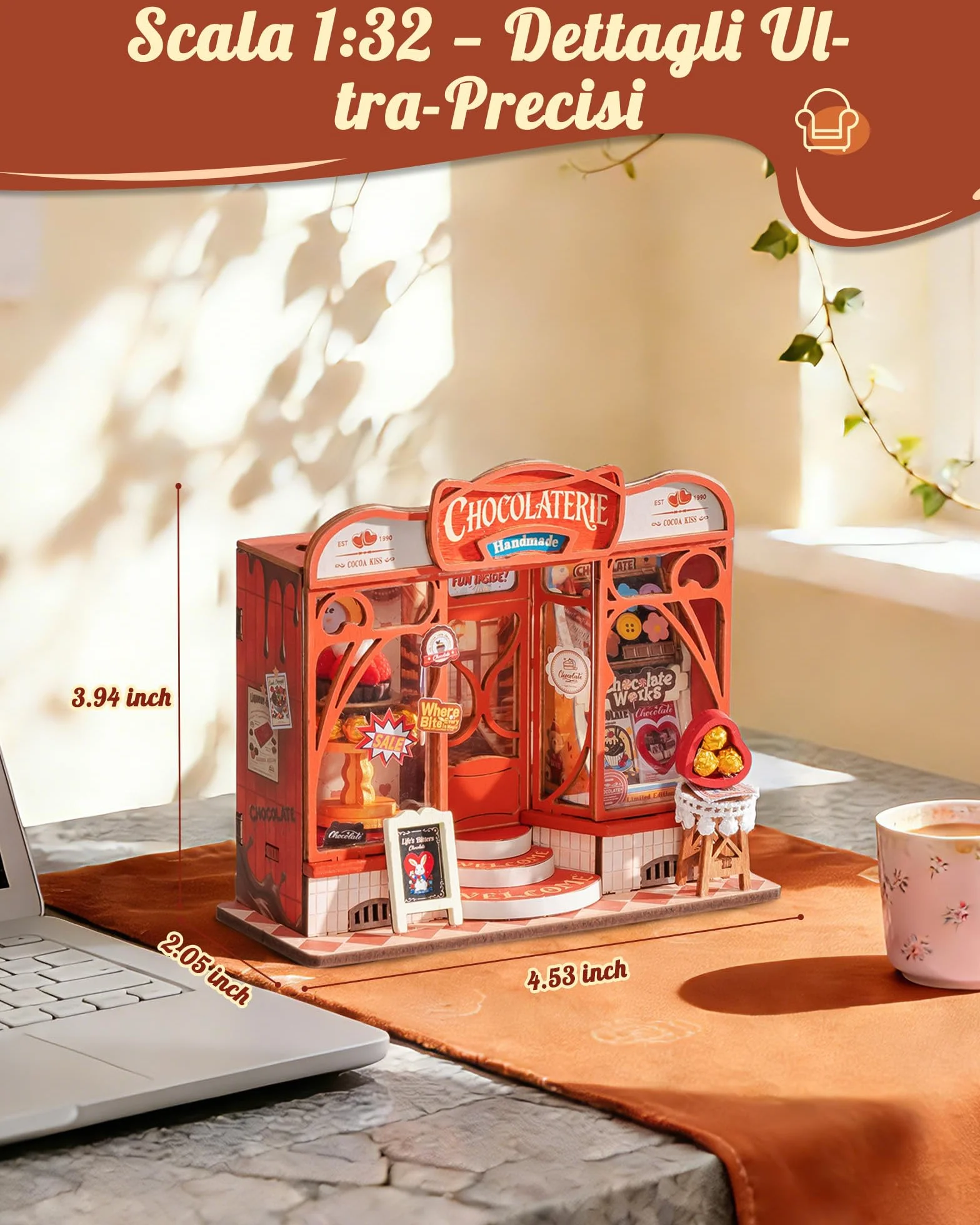 Rolife Miniature Casa Sweet Chocolate Shop, 98 pezzi Kit Casa in Miniatura DIY, Modellismo da Costruire Adulti Casa delle Bambole in Legno Puzzle 3D Nessun collante necessario