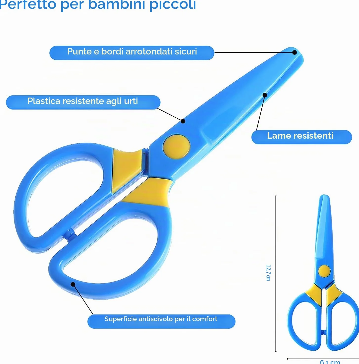 Forbici Sicurezza Bambini 1-3 Anni + 60 Fogli per Taglio | Punta Smussata Ergonomiche, Sicure per Asilo e Scuola Materna | Strumento Educativo per Sviluppo Motorio Infantile