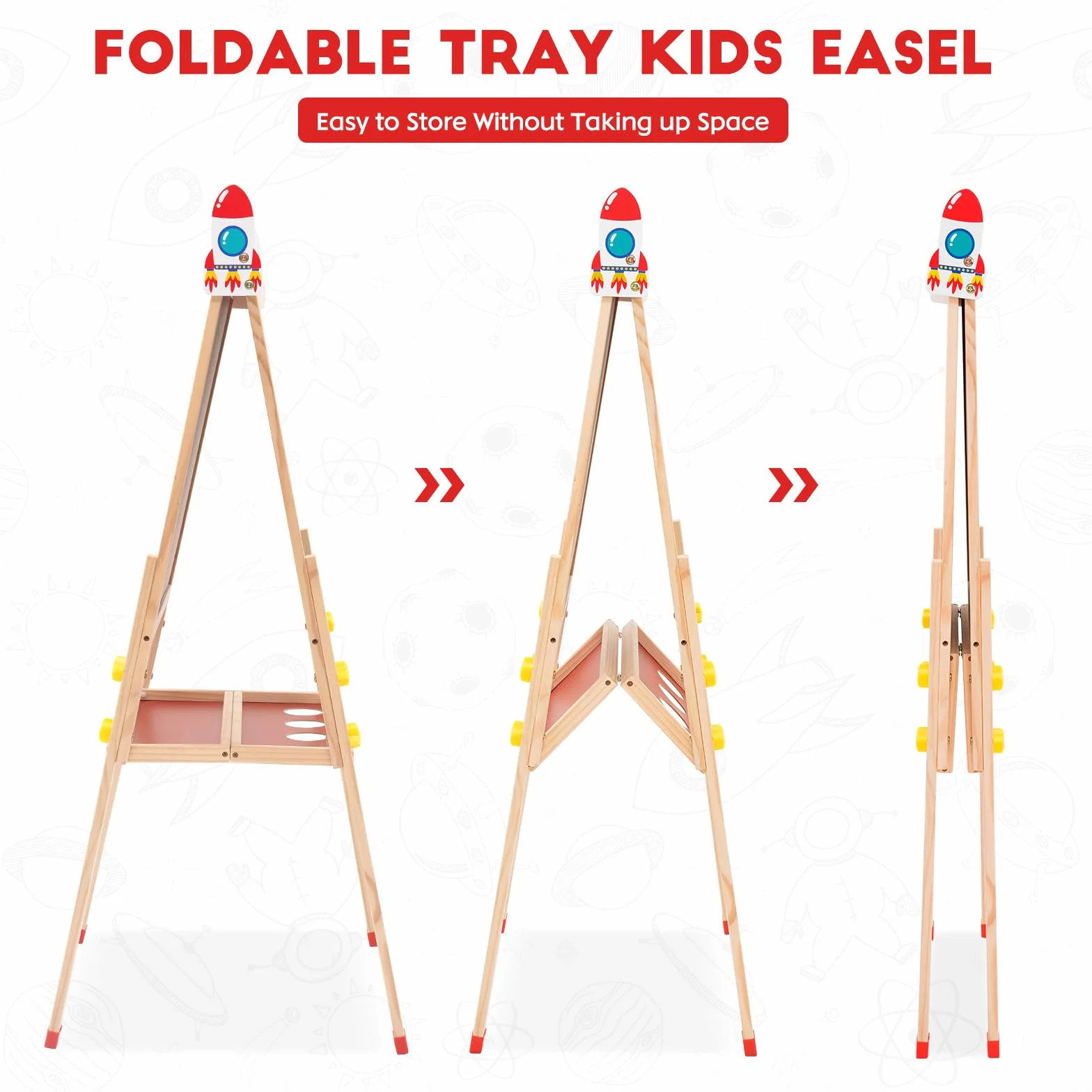 Cavalletto in Legno 2 in 1 per Bambini Lavagna Pieghevole Regolabile Altezza con Carta in Rotolo Colorabile 3-12 Anni