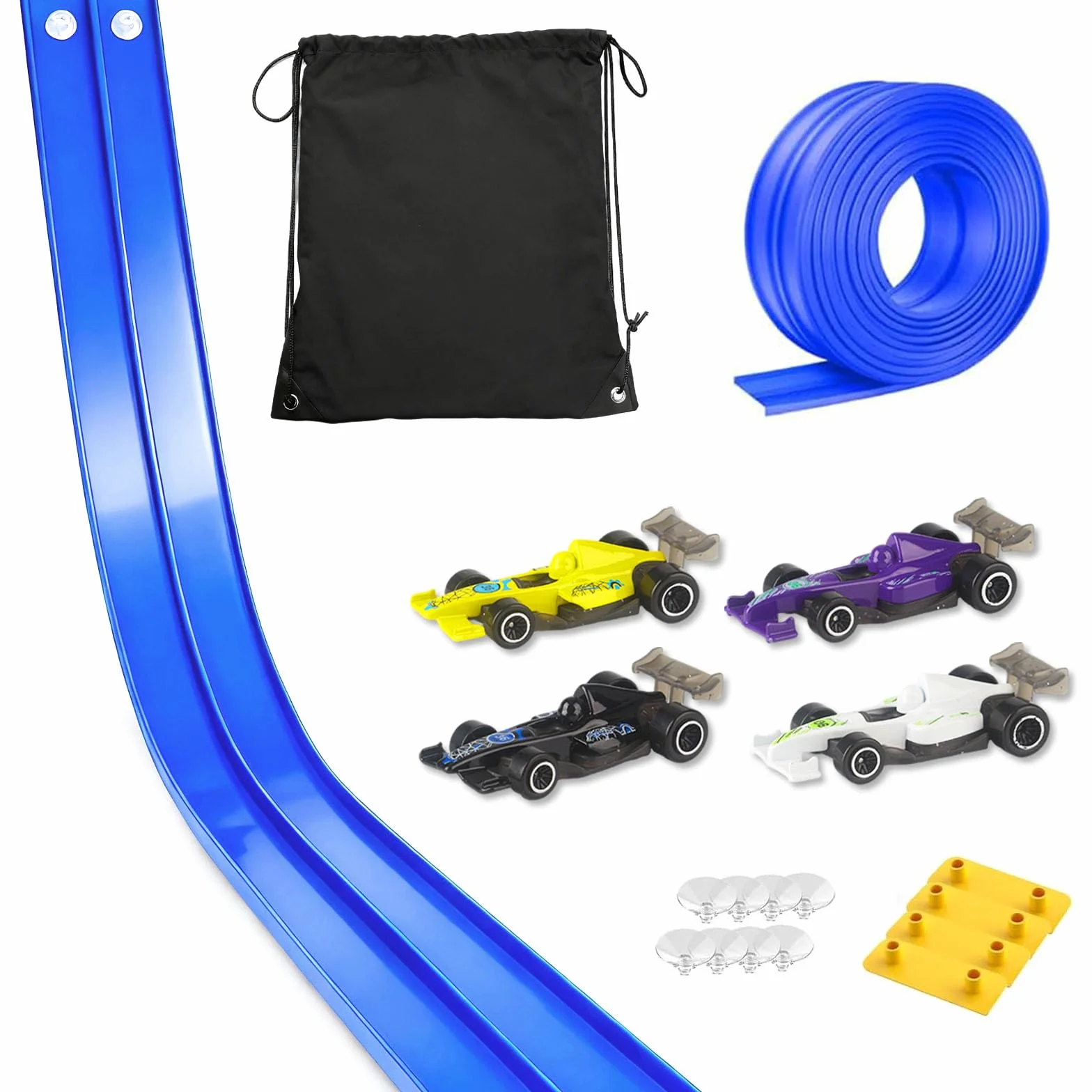 Pista Macchine Flessibile 5m - Pista Da Corsa Con Rampe Include 4 Auto Da Corsa, Flessibile Per Looping, Salti, Rampe, Con 1 Borsa Per Riporre