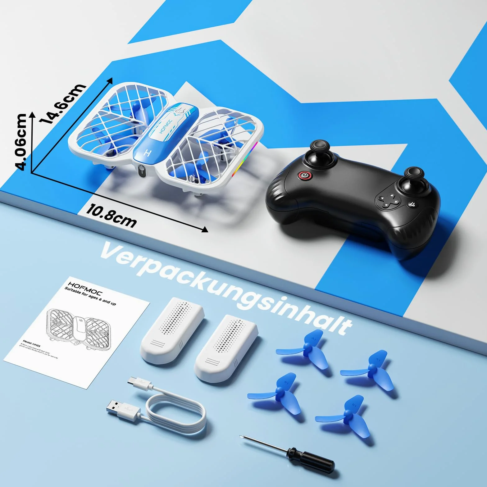 Mini drone per bambini, HOFMOC Mini drone con 5 luci LED, 3D Flip, avvio/atterraggio con un tasto, modalità headless, 3 modalità di velocità, 22 minuti di tempo di volo, drone giocattolo regali per
