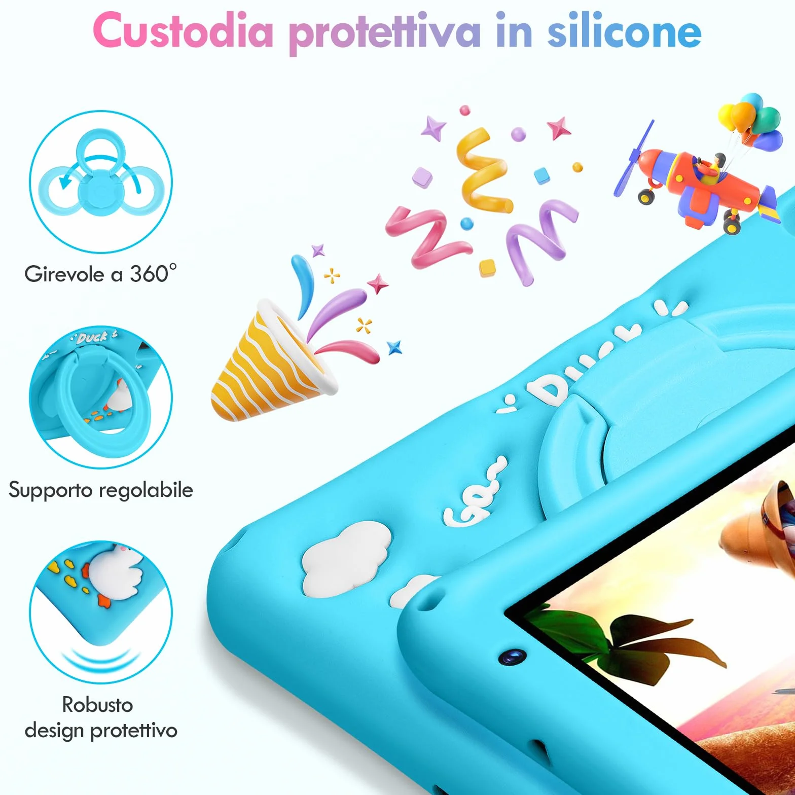 Tablet bambini 7 pollici, tablet Android 13, Octa-Core, 8GB+64GB (256 espandibili), 5800mAh Batteria, 5MP+8MP Fotocamera, Software per bambini precaricato, tablet con custodia (blu)
