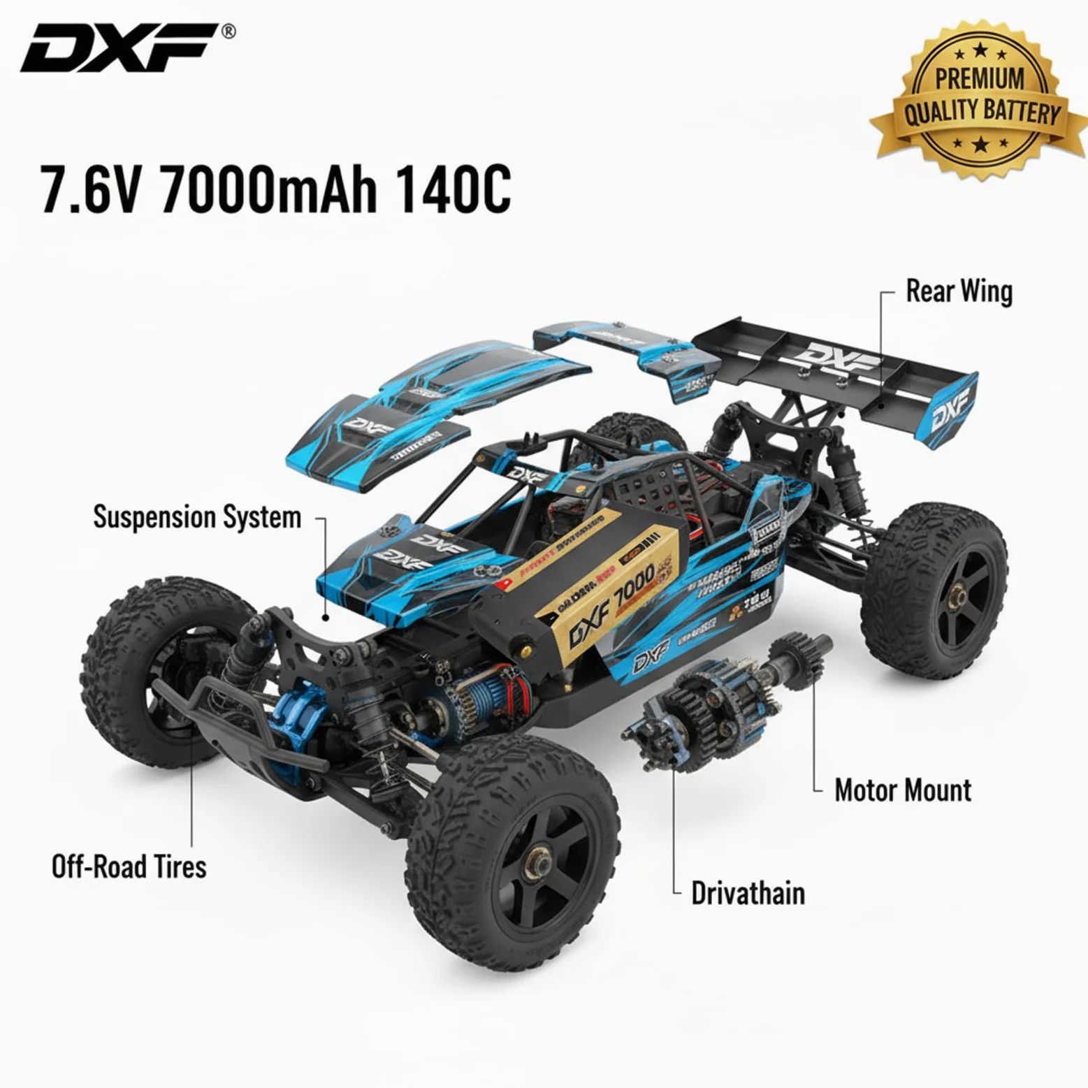 DXF Batteria LiPo 2S 7.6V 7000mAh 140C HV Corta Golden NGP Bullet 5mm Spina T Auto RC 1/8 1/10 Truck Aereo Elicottero Barca Buggy Custodia Rigida 2 Pezzi