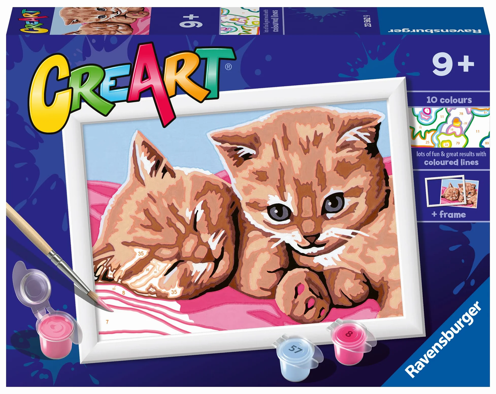 Ravensburger CreArt: Gattini amici – Dipingere con i Numeri per Bambini 9+ Anni, Kit Pittura con Tavole, Cornice, Pennello e Colori Inclusi, 14 x 19 cm, Idee Regalo