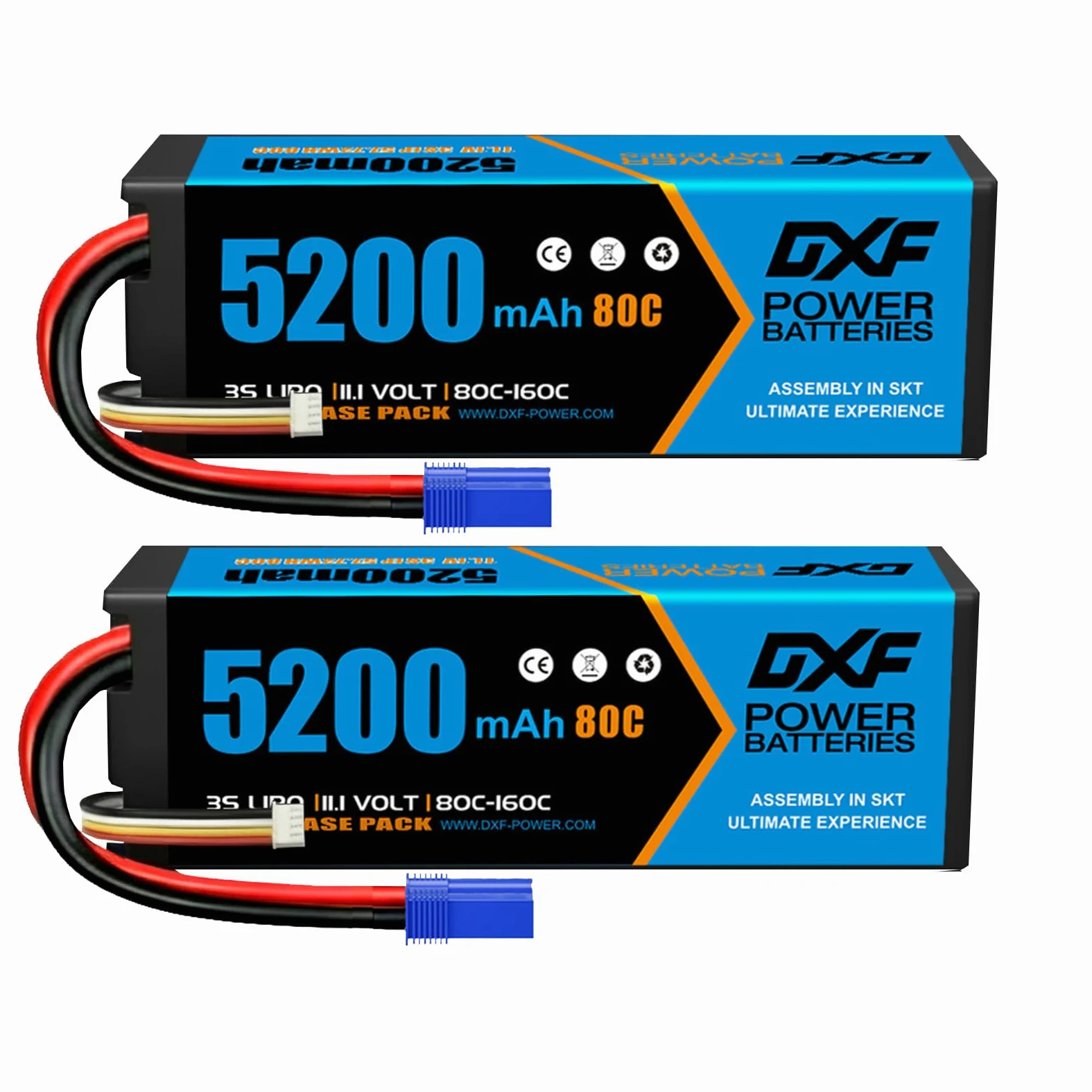 DXF Batteria LiPo 3S 11.1V 5200mAh 80C Spina EC5 Elicottero Aereo Barca Auto RC Alte Prestazioni Potente Leggera Gare Racing Modellismo Brushless 2 Pezzi