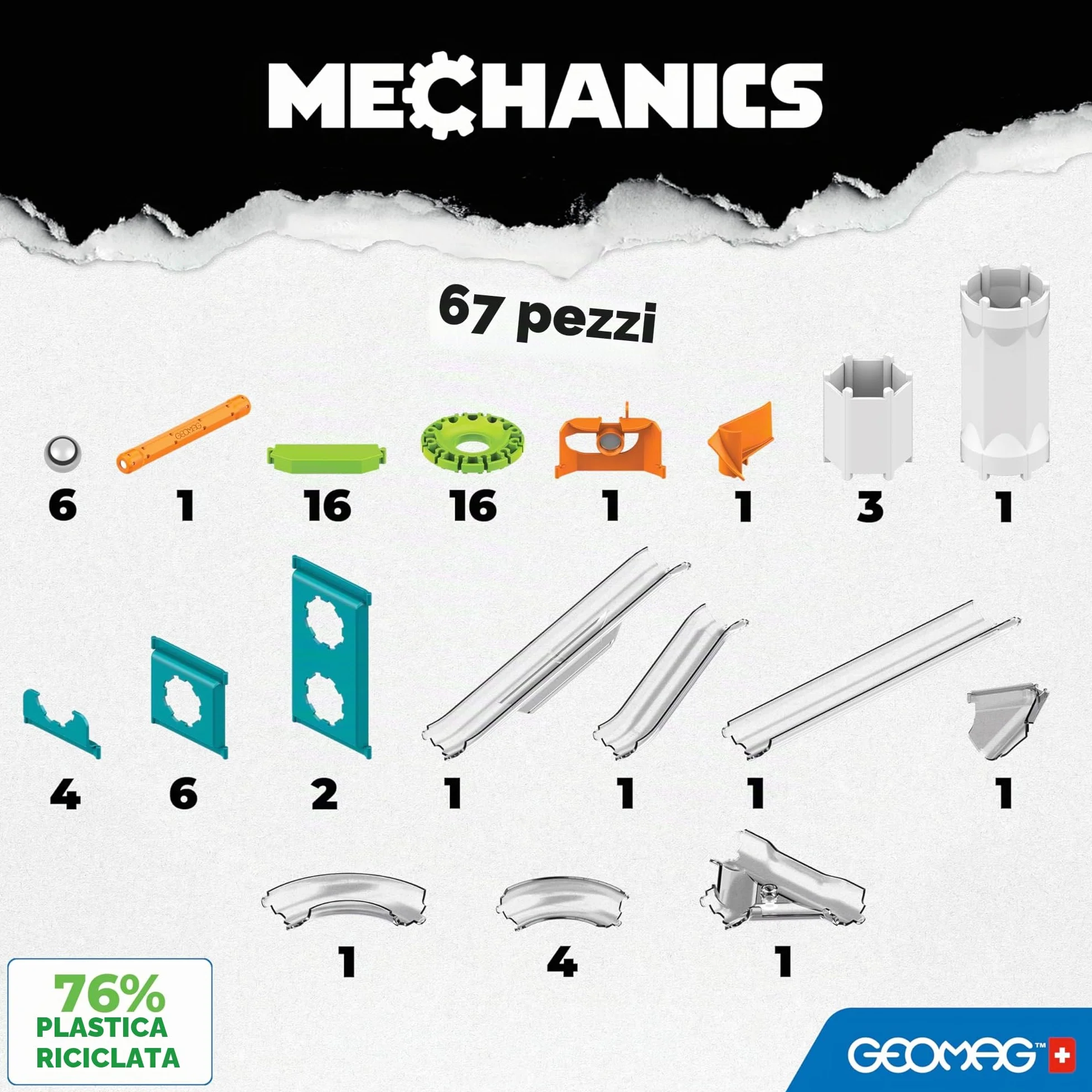 Geomag Mechanics Gravity Race Track 67 Pezzi Gioco Educativo Costruzioni Magnetiche