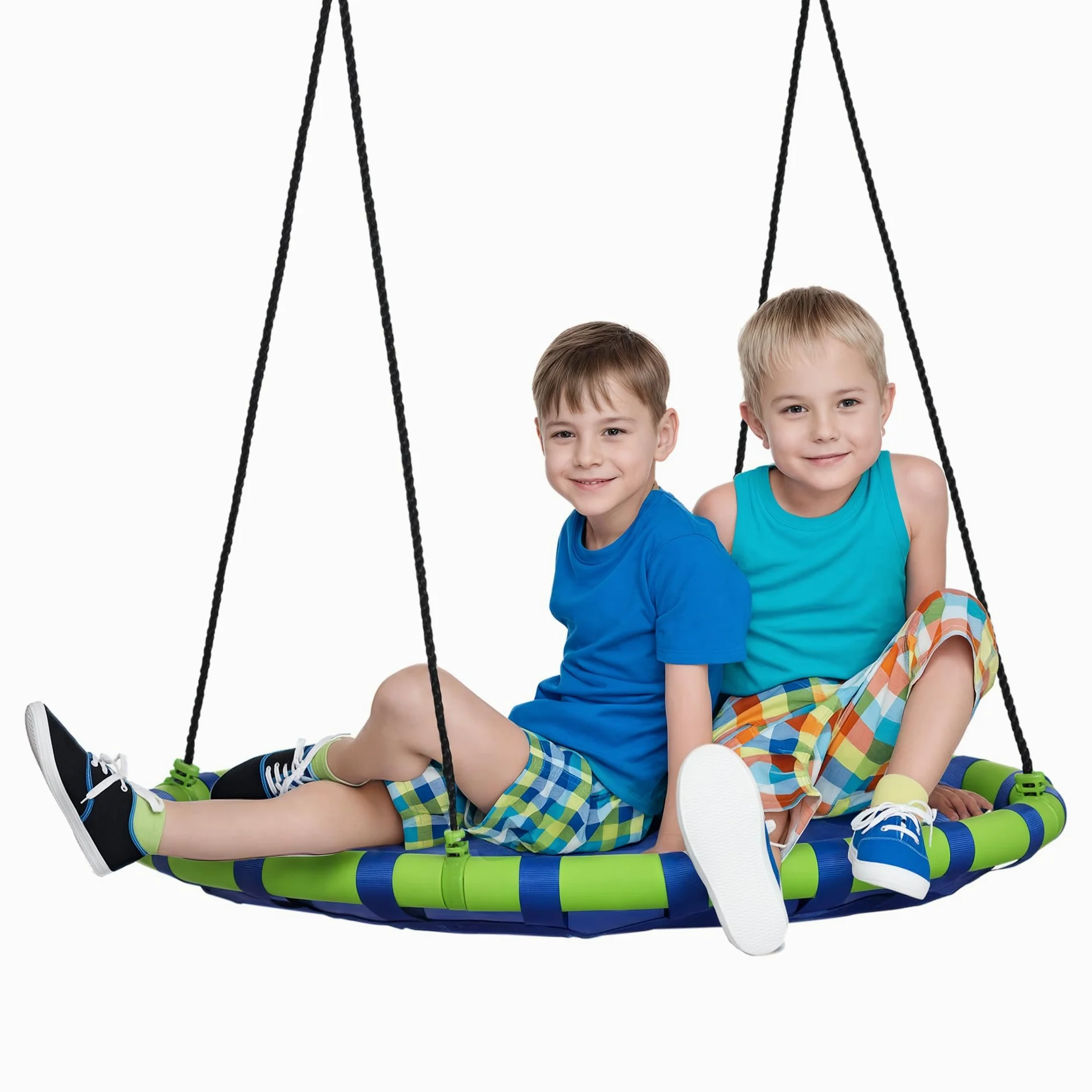 Outsunny Altalena da Giardino per Bambini da 3-8 Anni Ø100cm Blu | Altalena a Nido, Corde Regolabili, Giochi da Giardino per Bambini