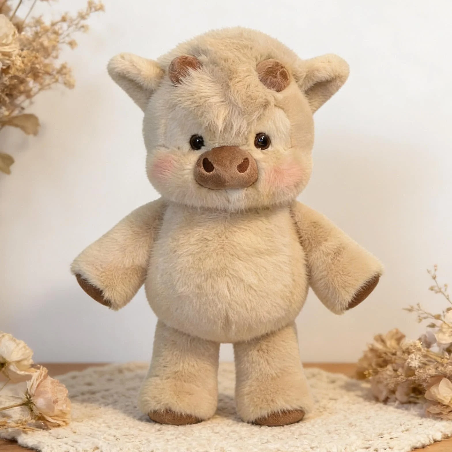 ZVD Peluche che Corre,Peluche Di Cinghiale 45 Cm Vitello Che Corre Morbido Giocattolo Bambola Da Collezione A Forma Di Pecora In Stile Cartone Animato Animale Di Peluche (Cachi)