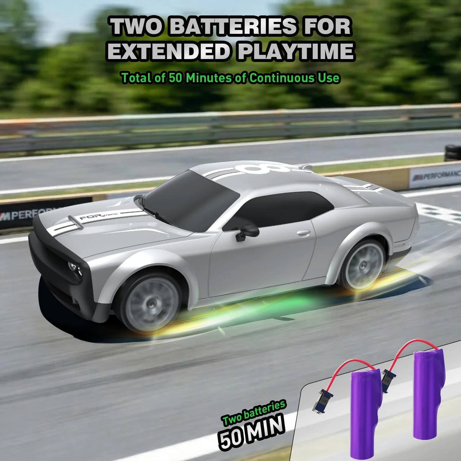 RC Drift Car 1:20 Macchina Telecomandata 2,4 GHz 4WD Auto Telecomandata 20 KM/H Auto da Corsa Telecomandata con fari da lavoro, 2 Batterie Ricaricabili,regalo per adulti e bambini (argenteo)