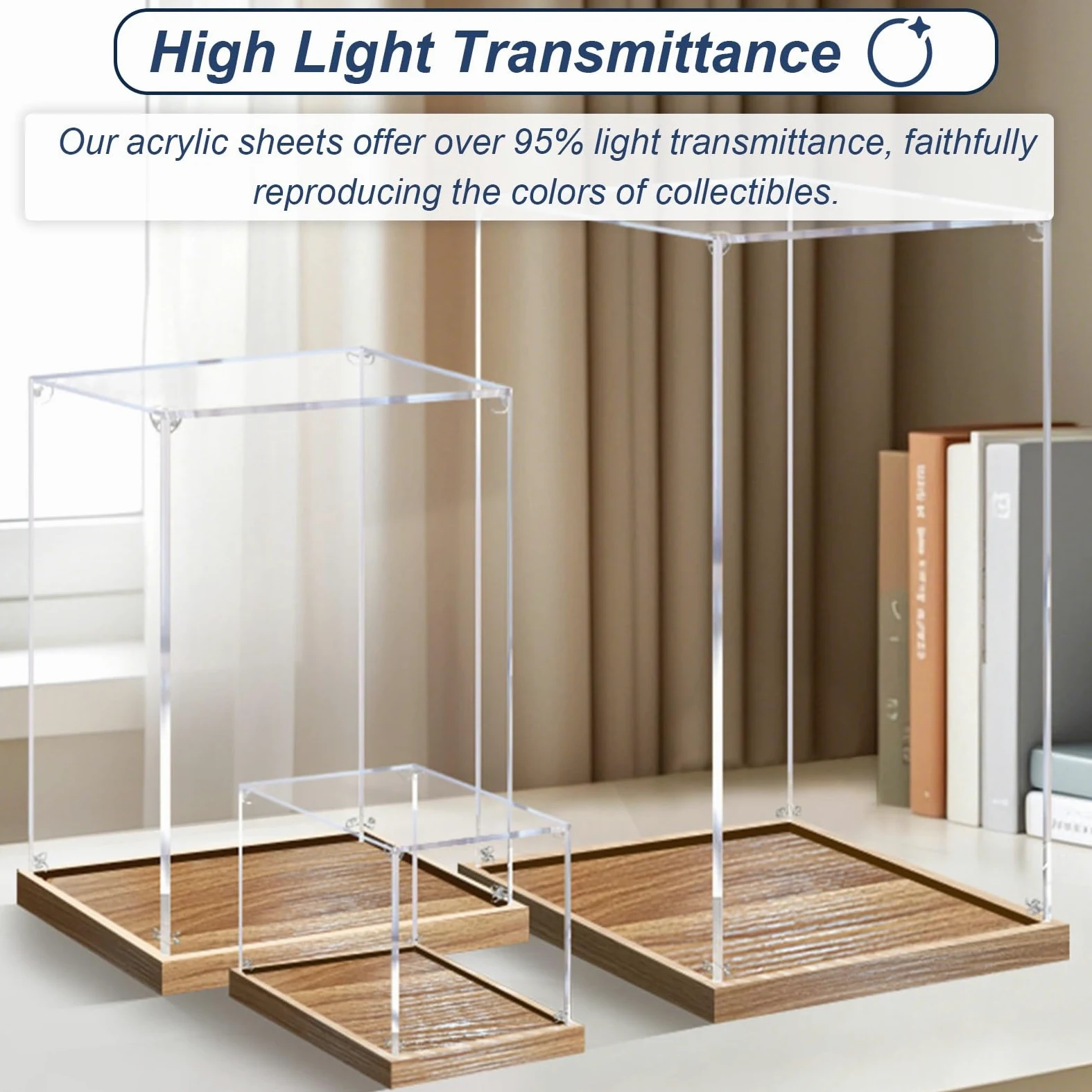 Teca Plexiglass Vetrina in Acrilico Alta 40-80 cm, Scatola Impilabile | Vitrina da Esposizione Antipolvere in Plastica, Cofanetto Cubo Fai da Te per Trofei(Wood,60x60x75cm/24x24x30in)