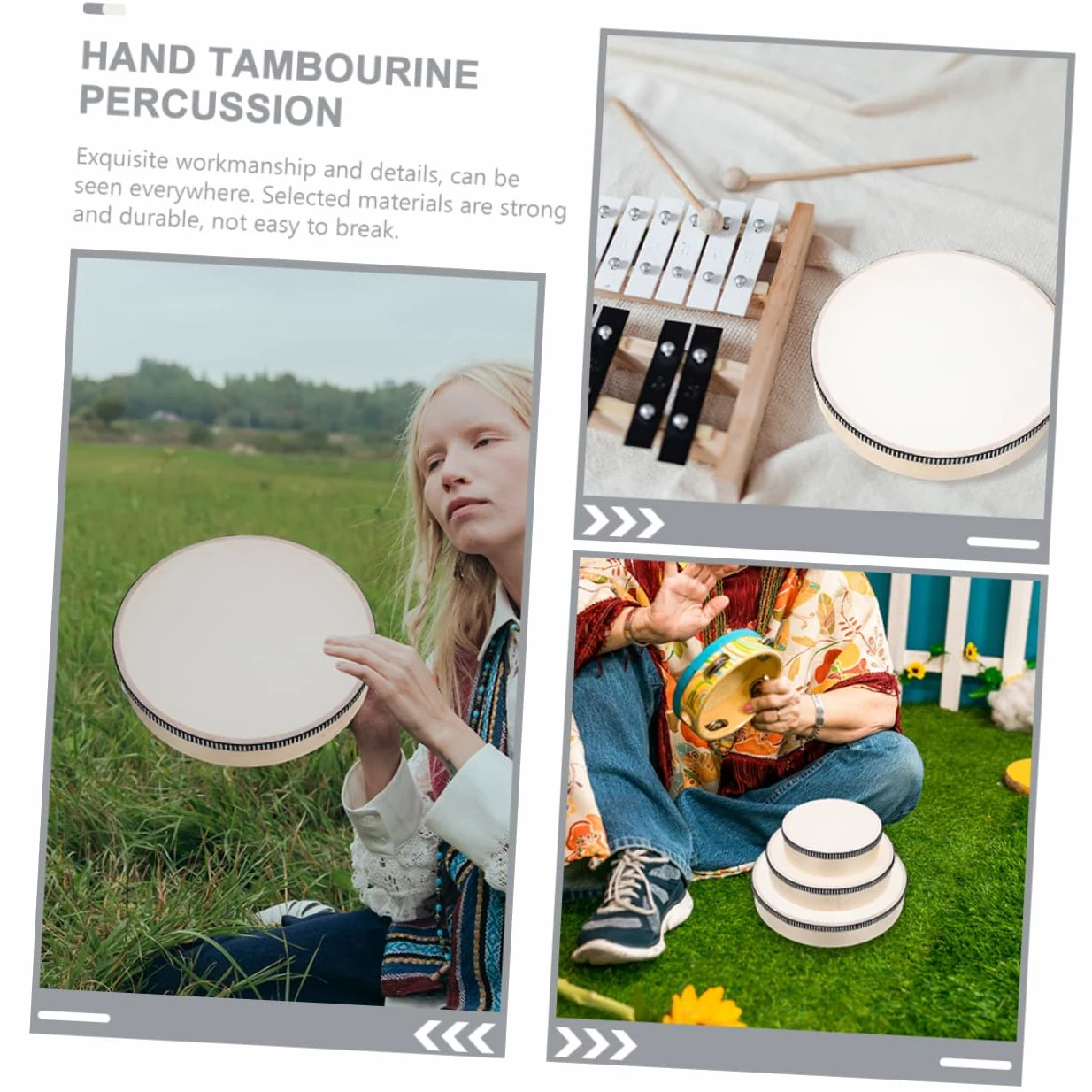 Tamburello Musicale in Legno 3 Pezzi per Educazione e Apprendimento | Forma Rotonda, Lavorazione Accurata, Adatto a Ragazzo Ragazza e Adulti, Set per Ritmo e Ascolto