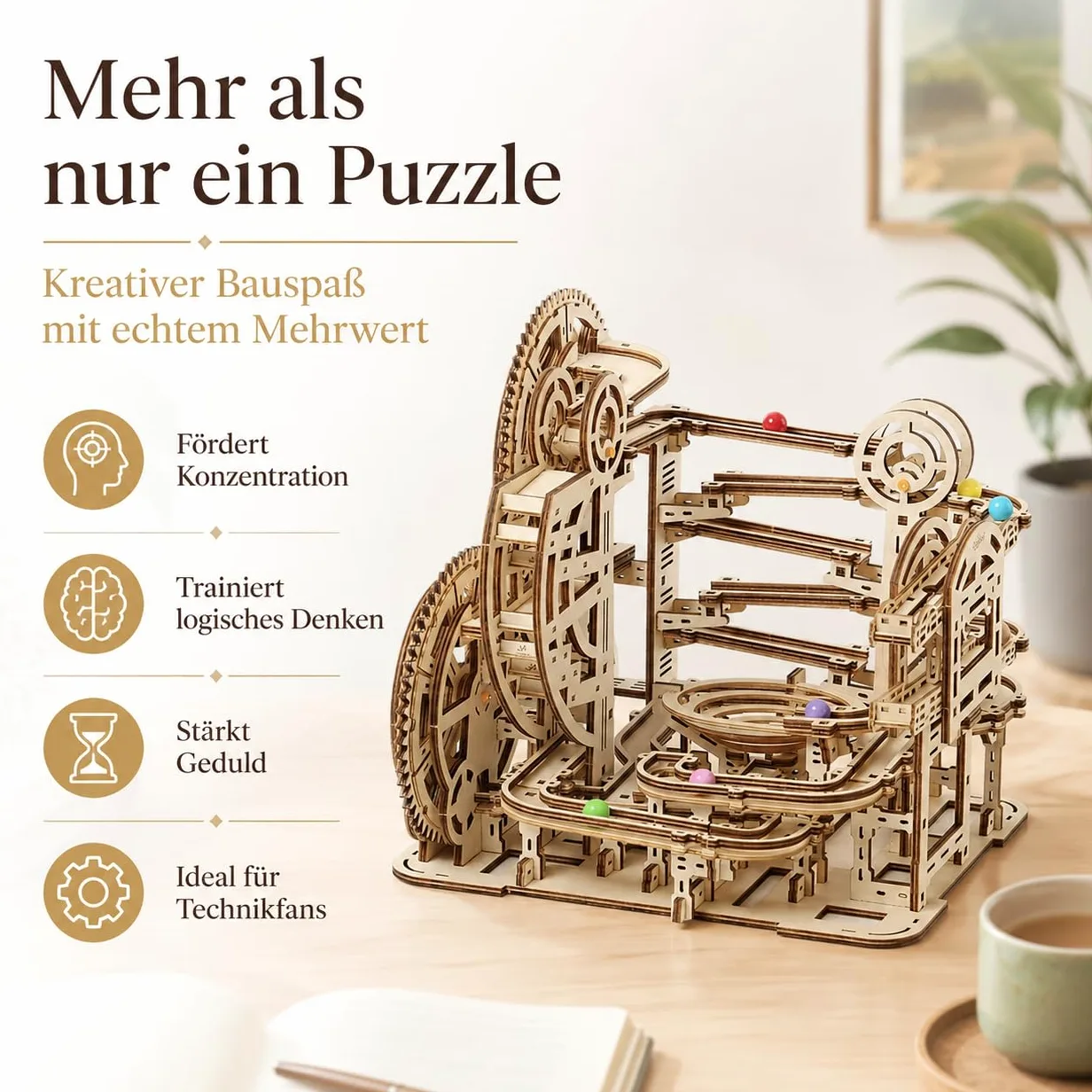 Puzzle in legno 3D Marble Maze – Modello meccanico fai da te per adulti e bambini, kit creativo con ingranaggi, giocattolo educativo e regalo per appassionati di fai da te e modellismo, 396 pezzi
