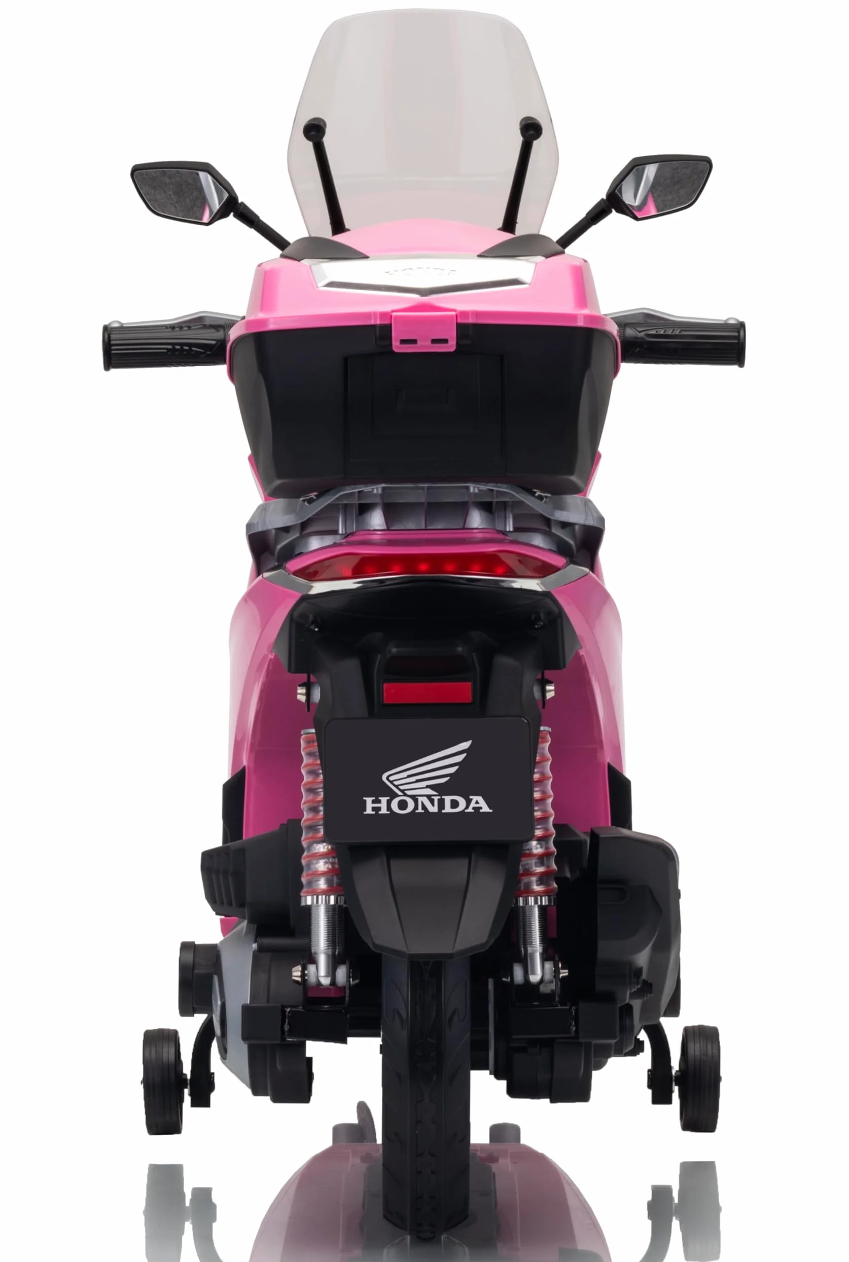 Honda SH 350 12V Moto Elettrica per Bambini con Licenza Ufficiale, Scooter Elettrico con Ruote in Gomma, Sedile in Pelle, Bauletto, Rotelle Stabilizzatrici, Luci LED e Suoni, MP3 Rosa